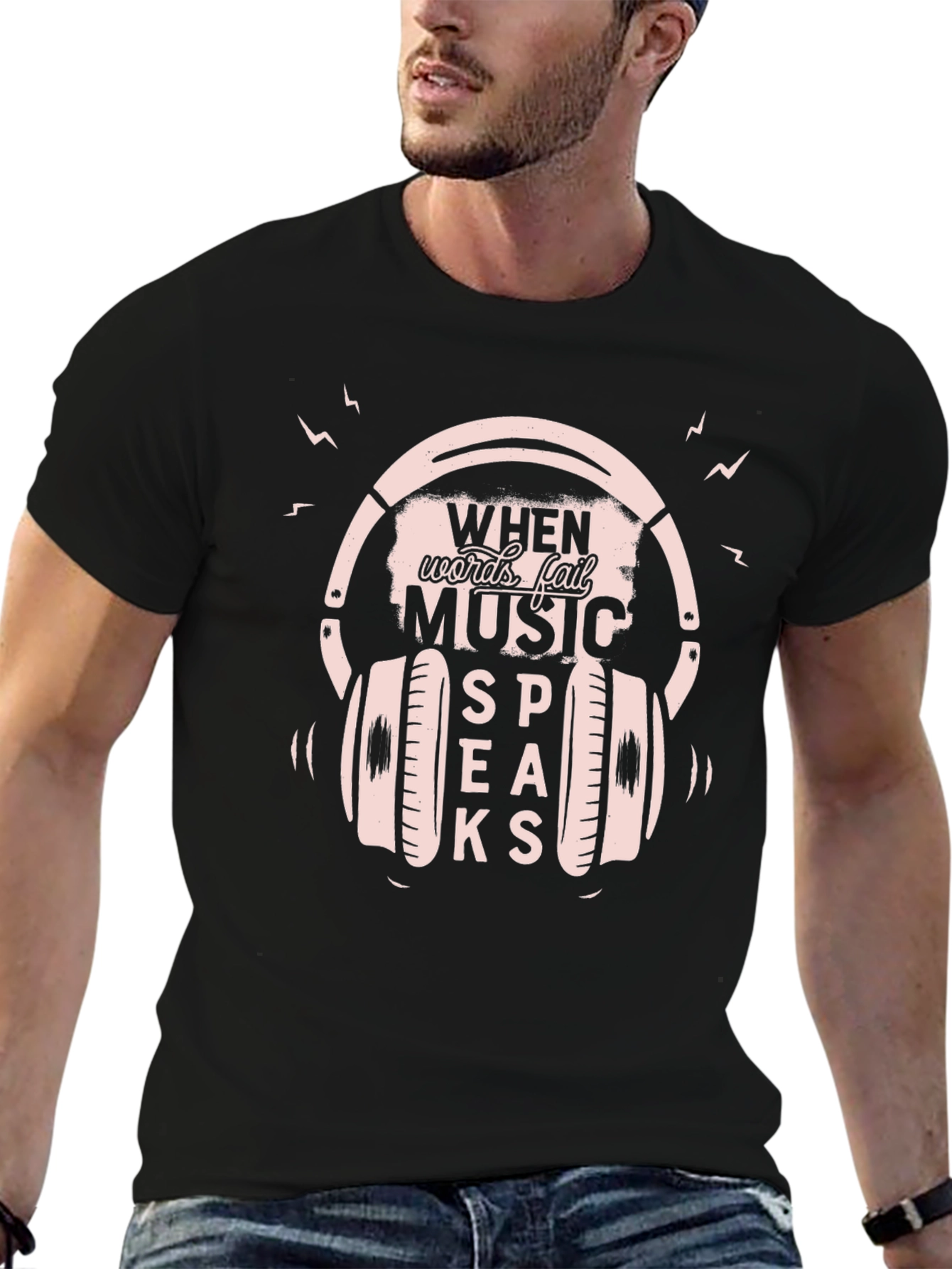 Music Speaks Graphic Tee - Black Cotton T-Shirt