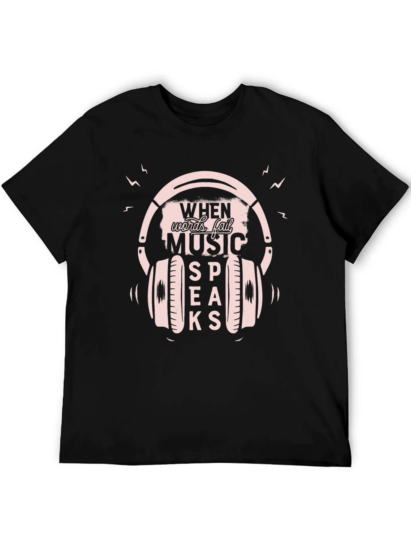 Music Speaks Graphic Tee - Black Cotton T-Shirt