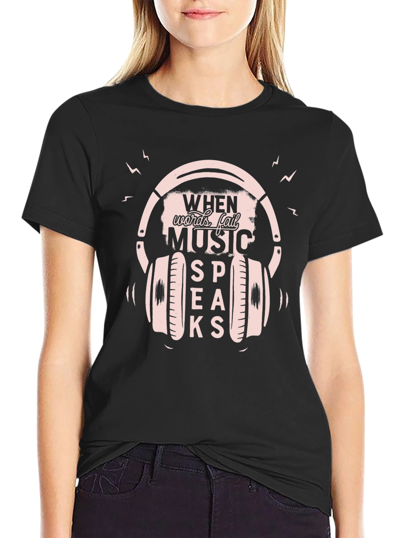 Music Speaks Graphic Tee - Black Cotton T-Shirt