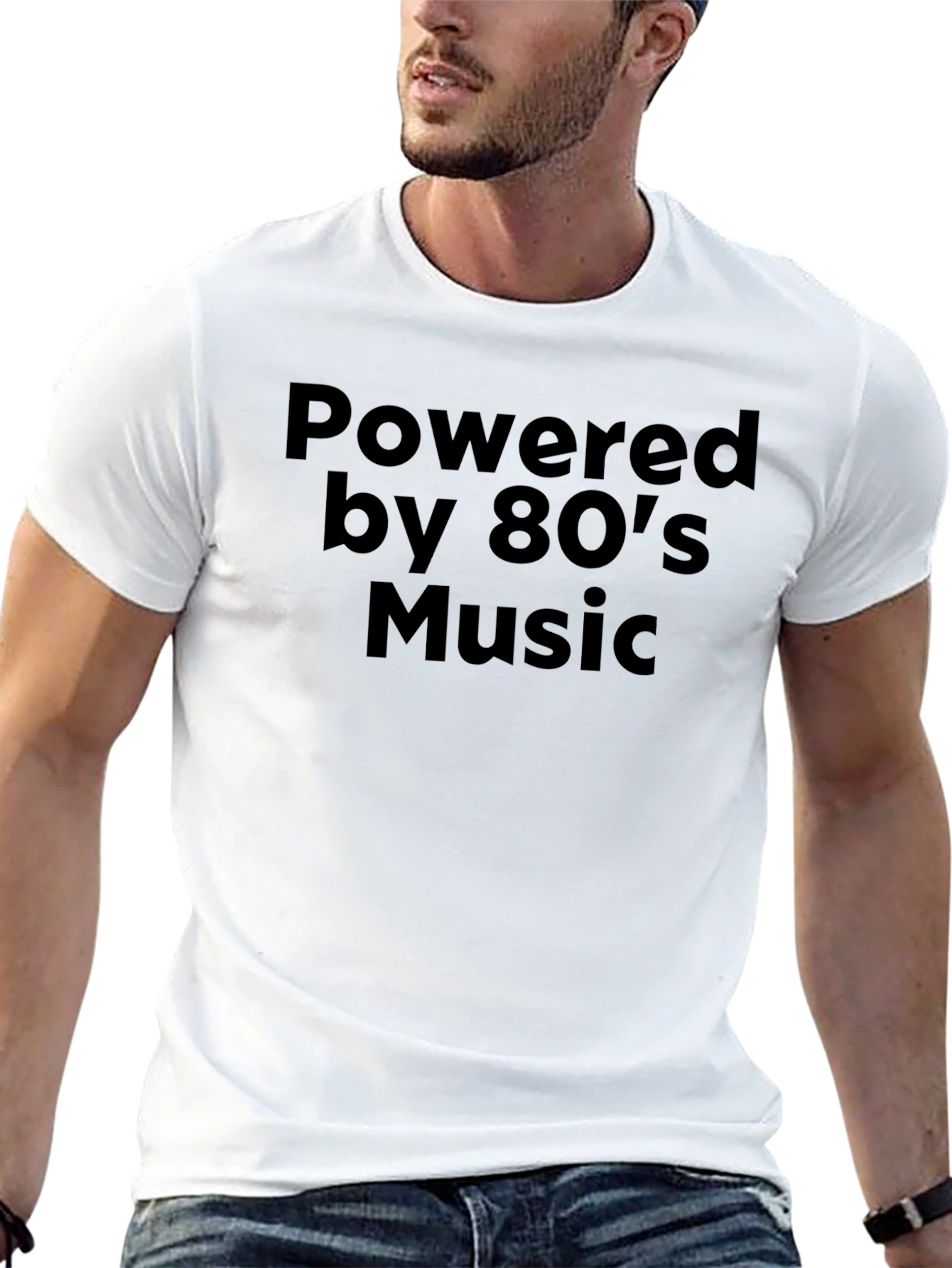 Powered by 80s Music Black T-Shirt