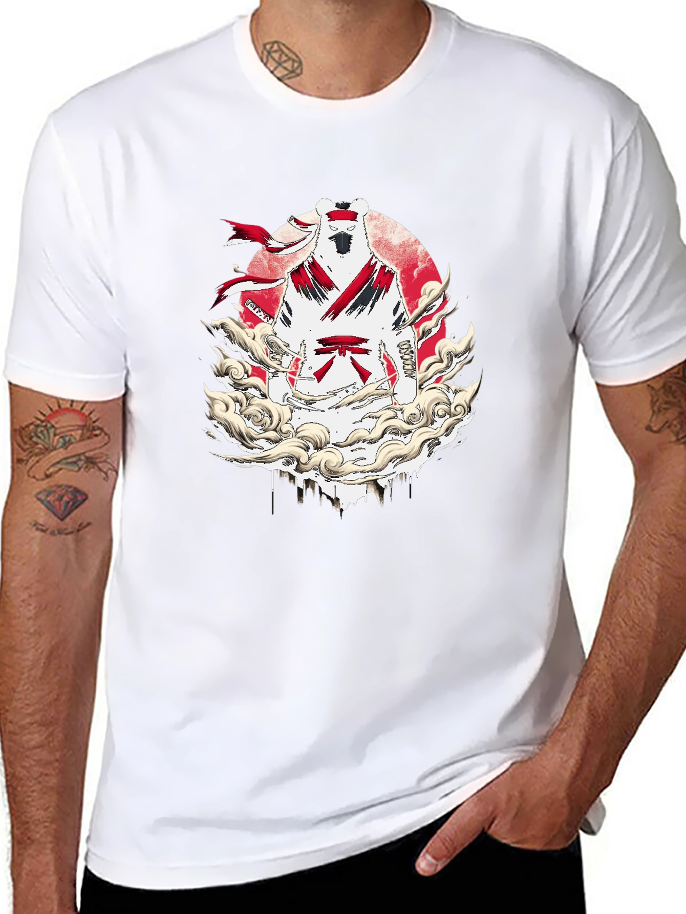 Martial Arts Bear Graphic T-Shirt - Black