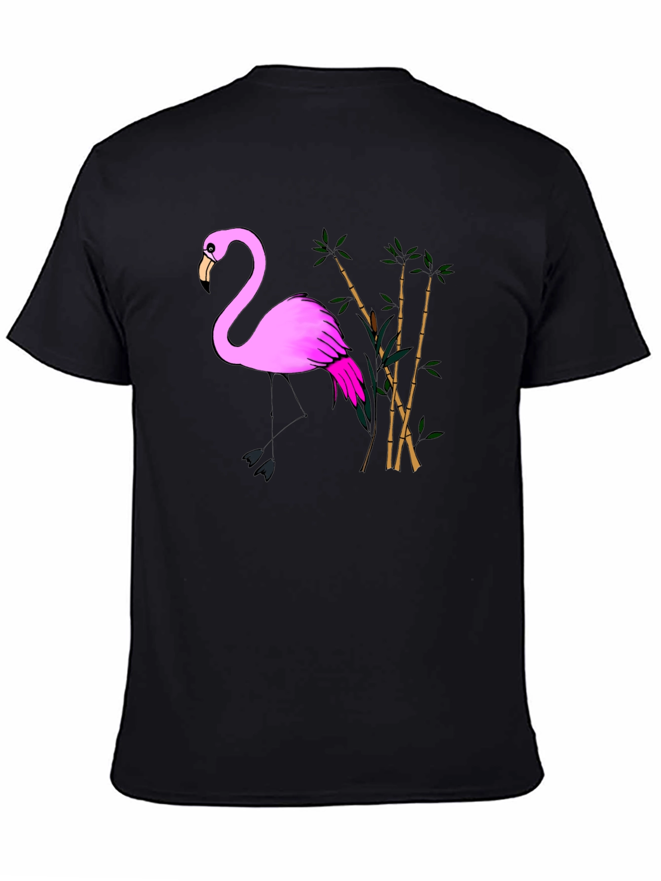 Pink Flamingo & Bamboo Black T-Shirt