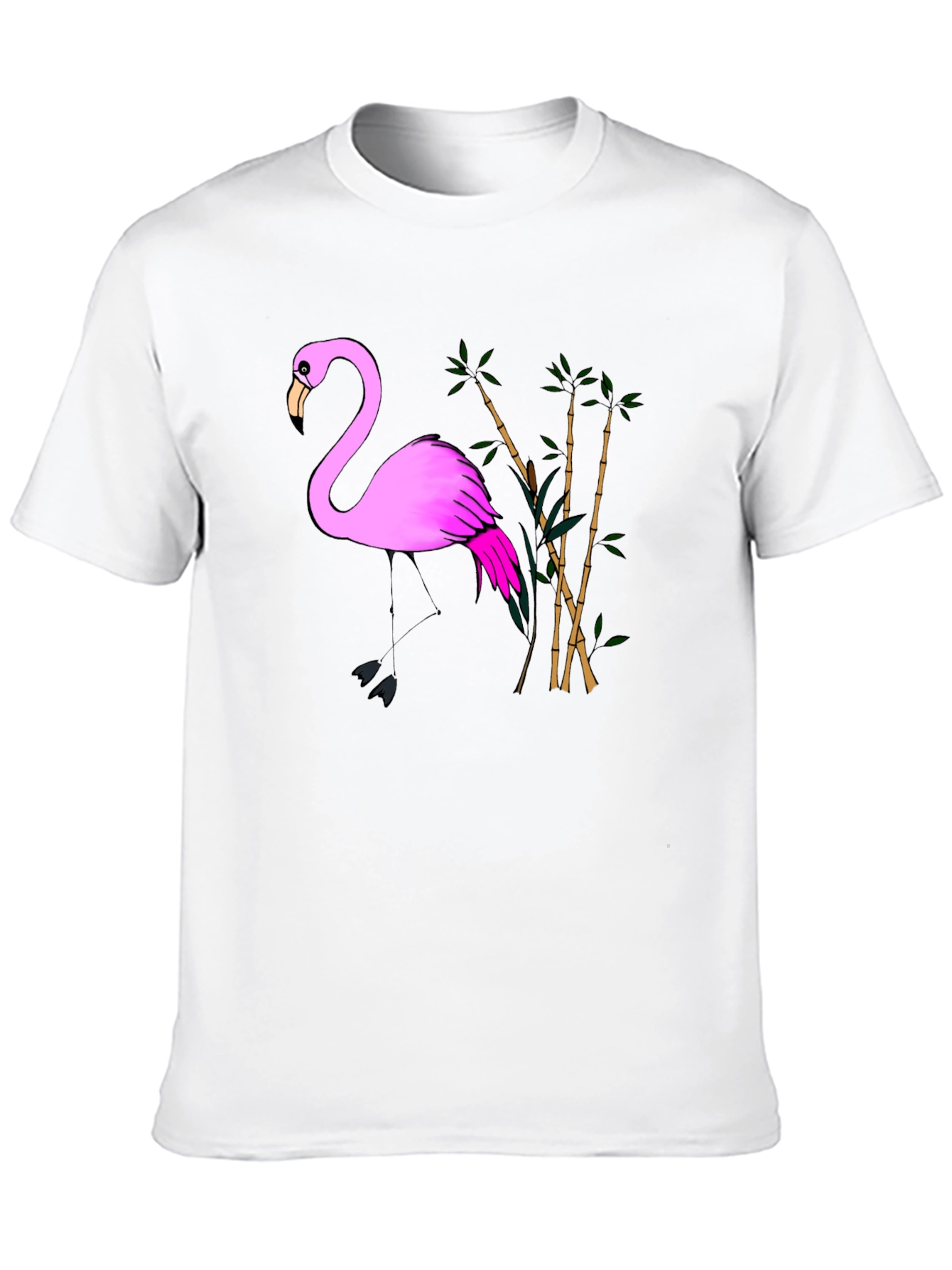 Pink Flamingo & Bamboo Black T-Shirt