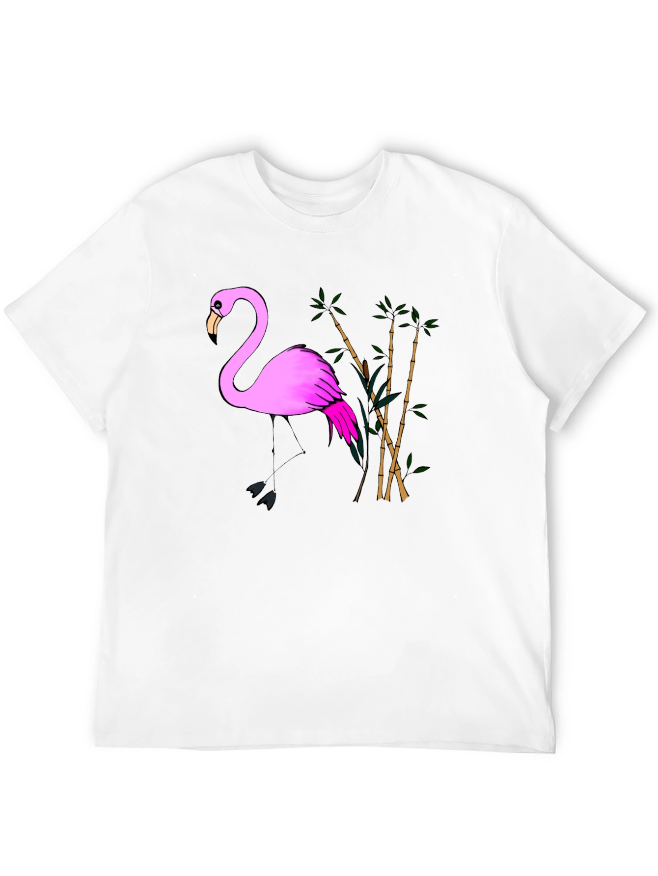 Pink Flamingo & Bamboo Black T-Shirt