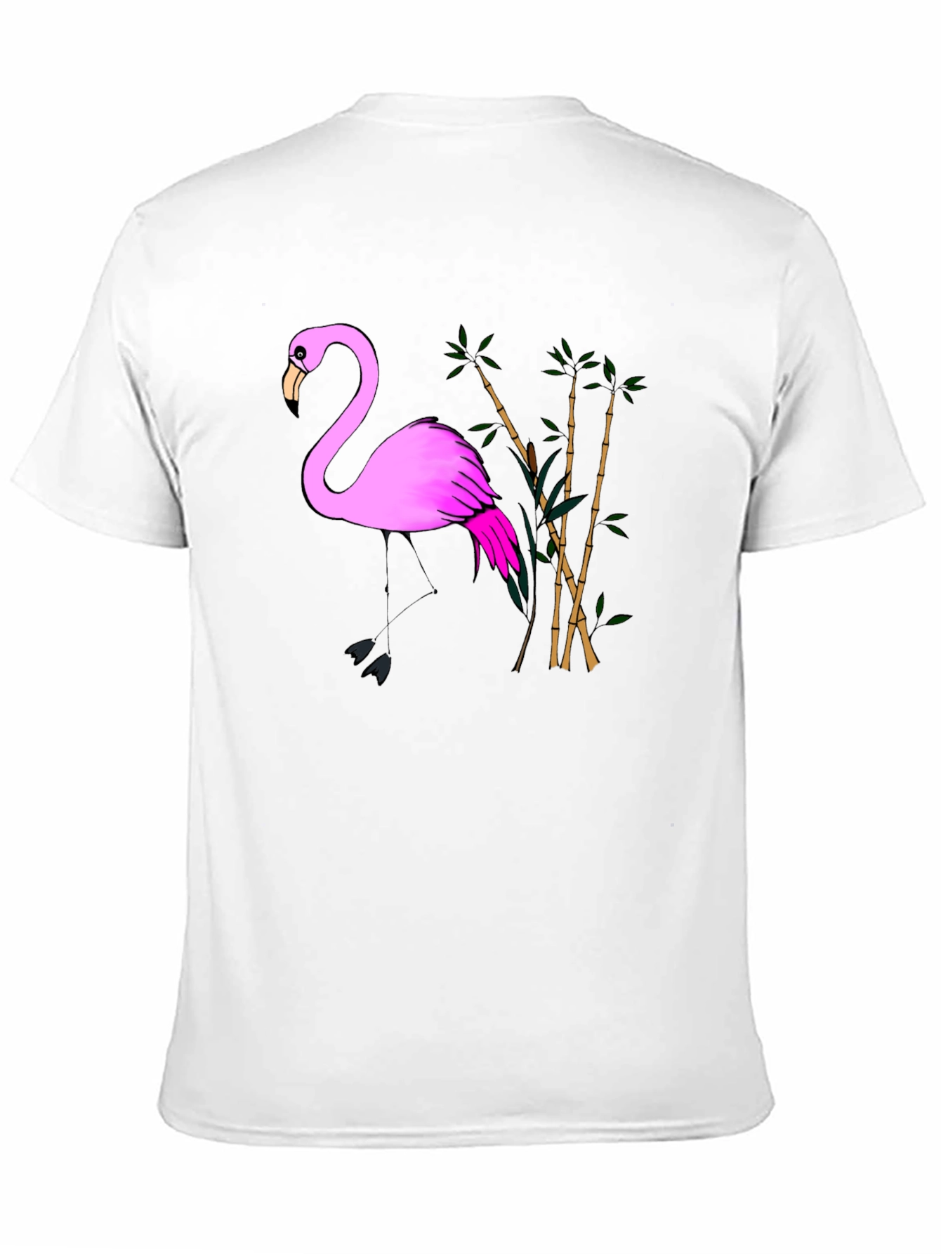 Pink Flamingo & Bamboo Black T-Shirt