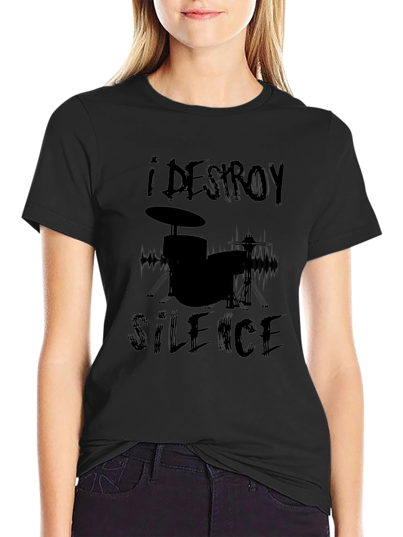 I Destroy Silence Black Drummer T-Shirt