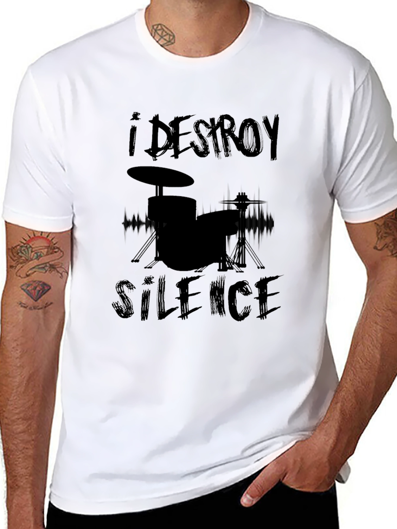 I Destroy Silence Black Drummer T-Shirt