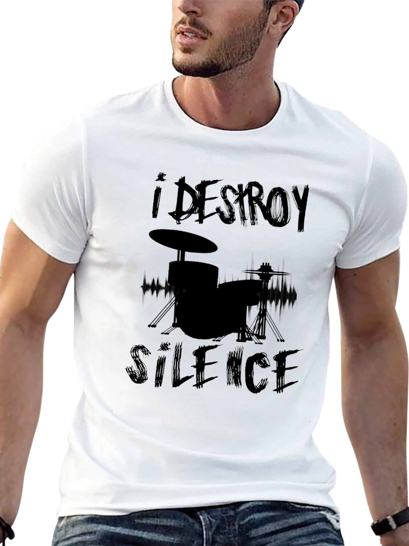 I Destroy Silence Black Drummer T-Shirt