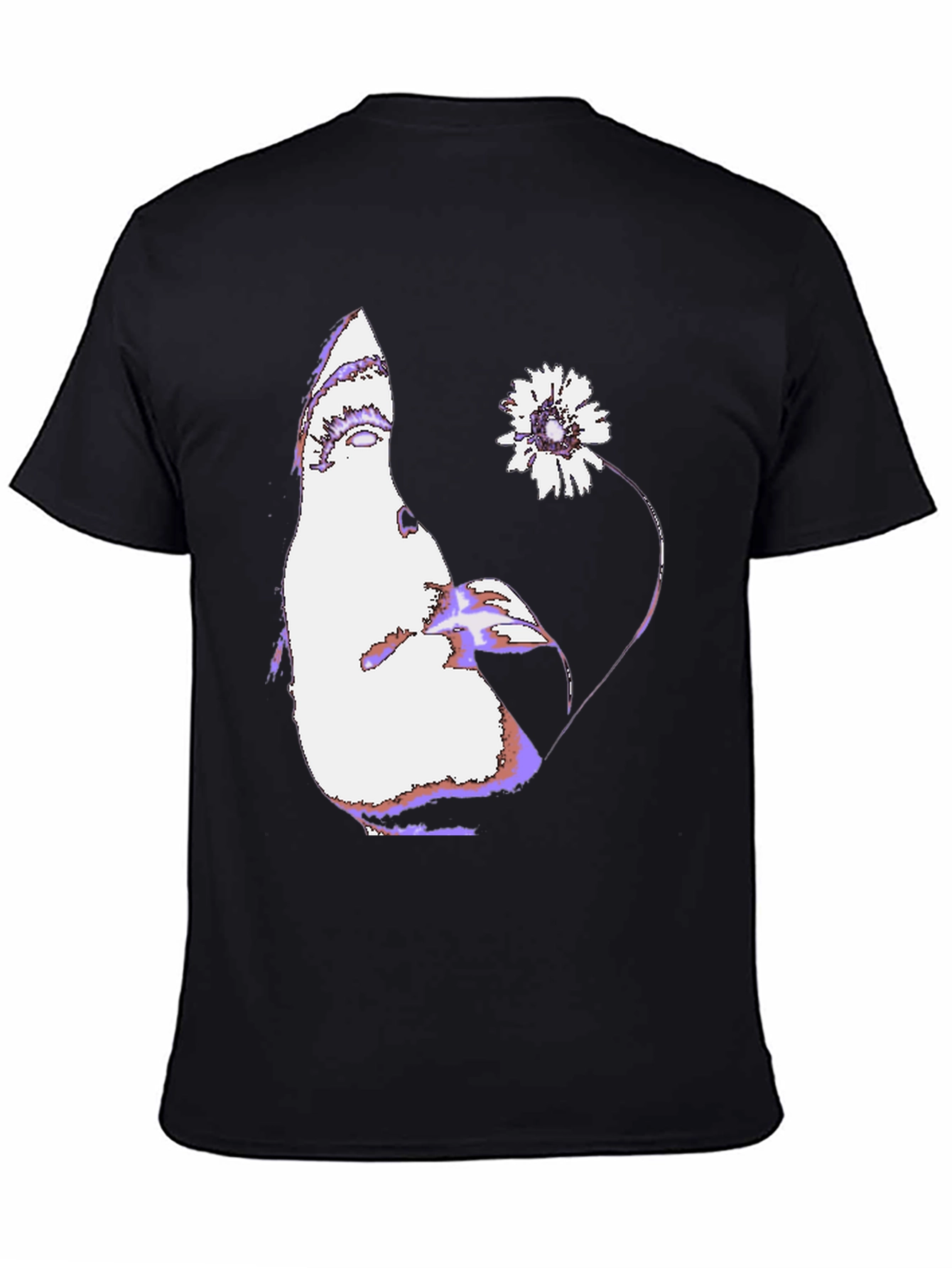 Abstract Face & Flower Graphic Black T-Shirt