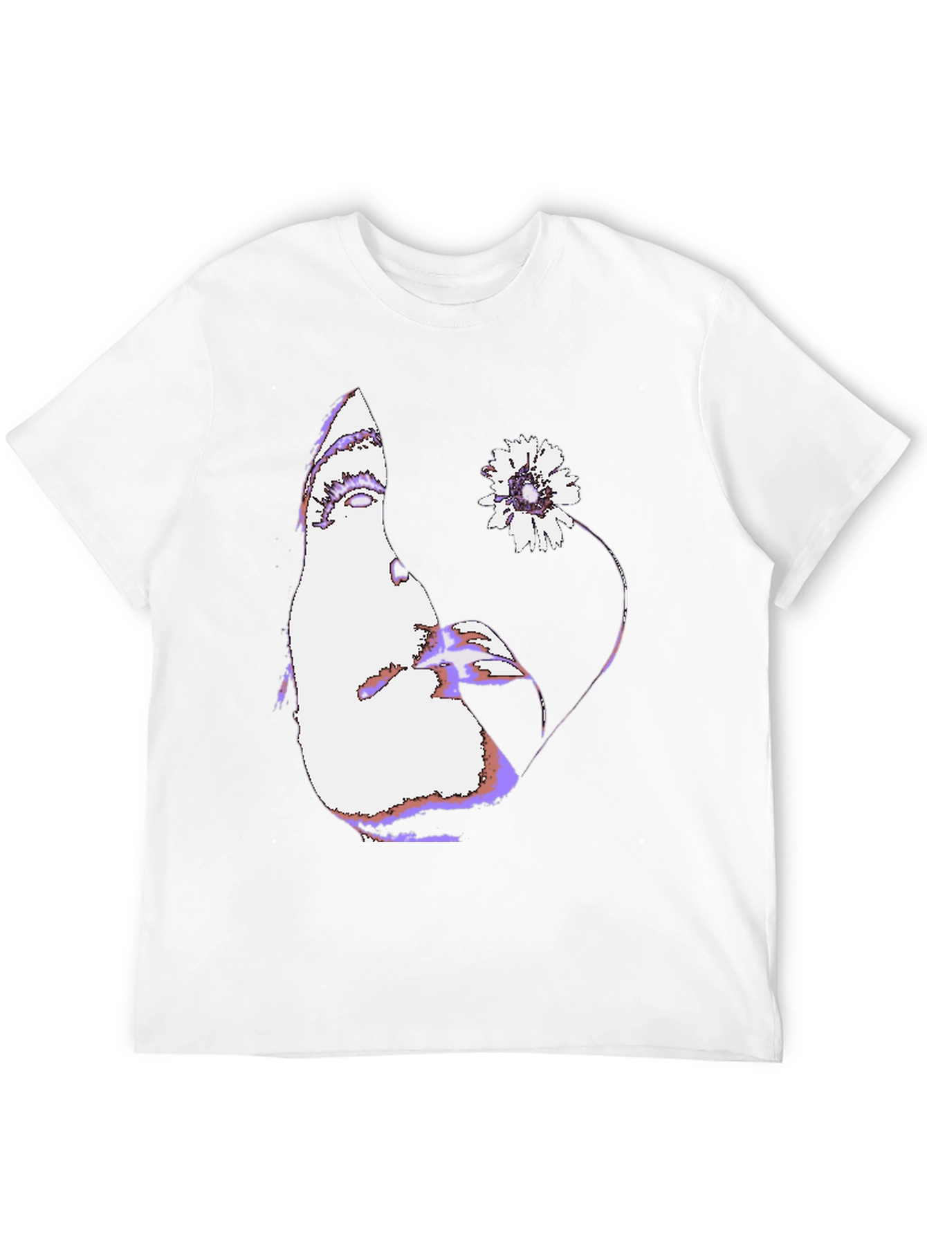 Abstract Face & Flower Graphic Black T-Shirt