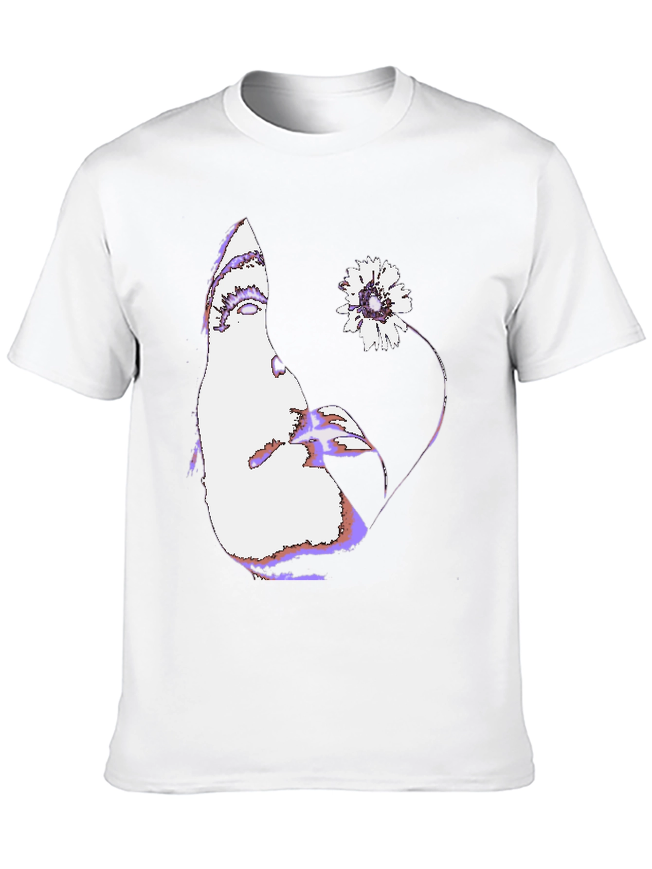 Abstract Face & Flower Graphic Black T-Shirt