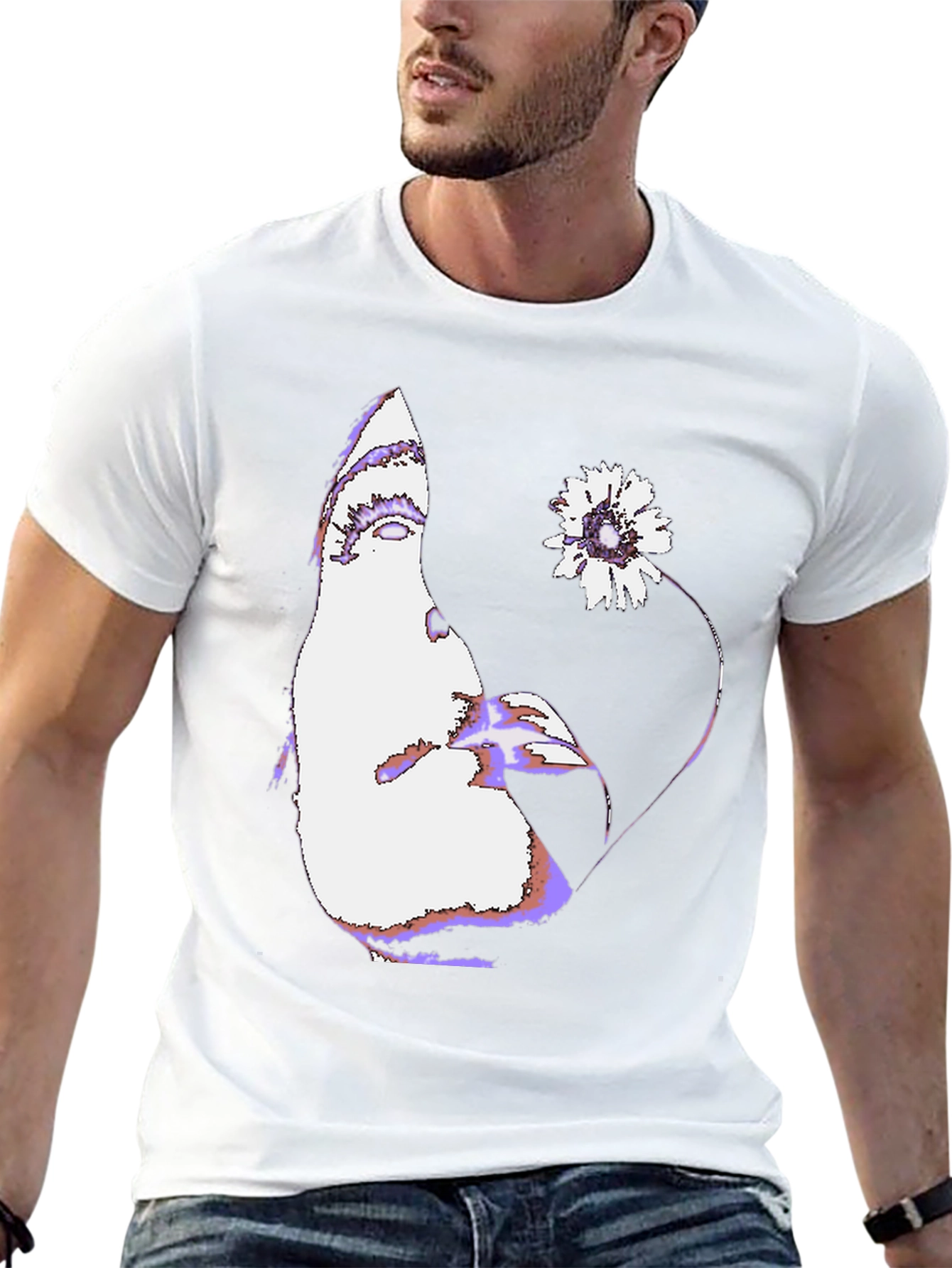 Abstract Face & Flower Graphic Black T-Shirt