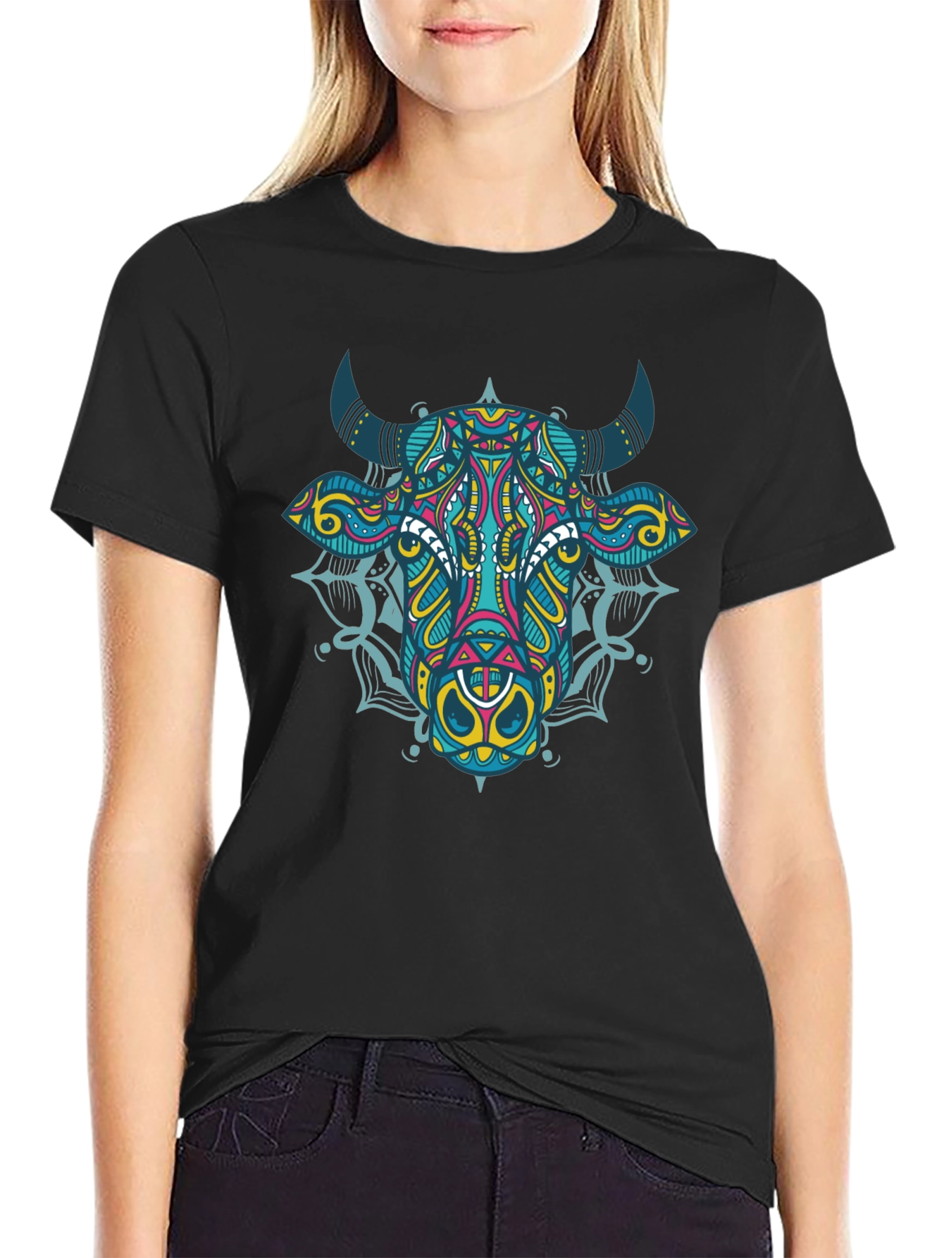 Cow Mandala Graphic Tee - Black