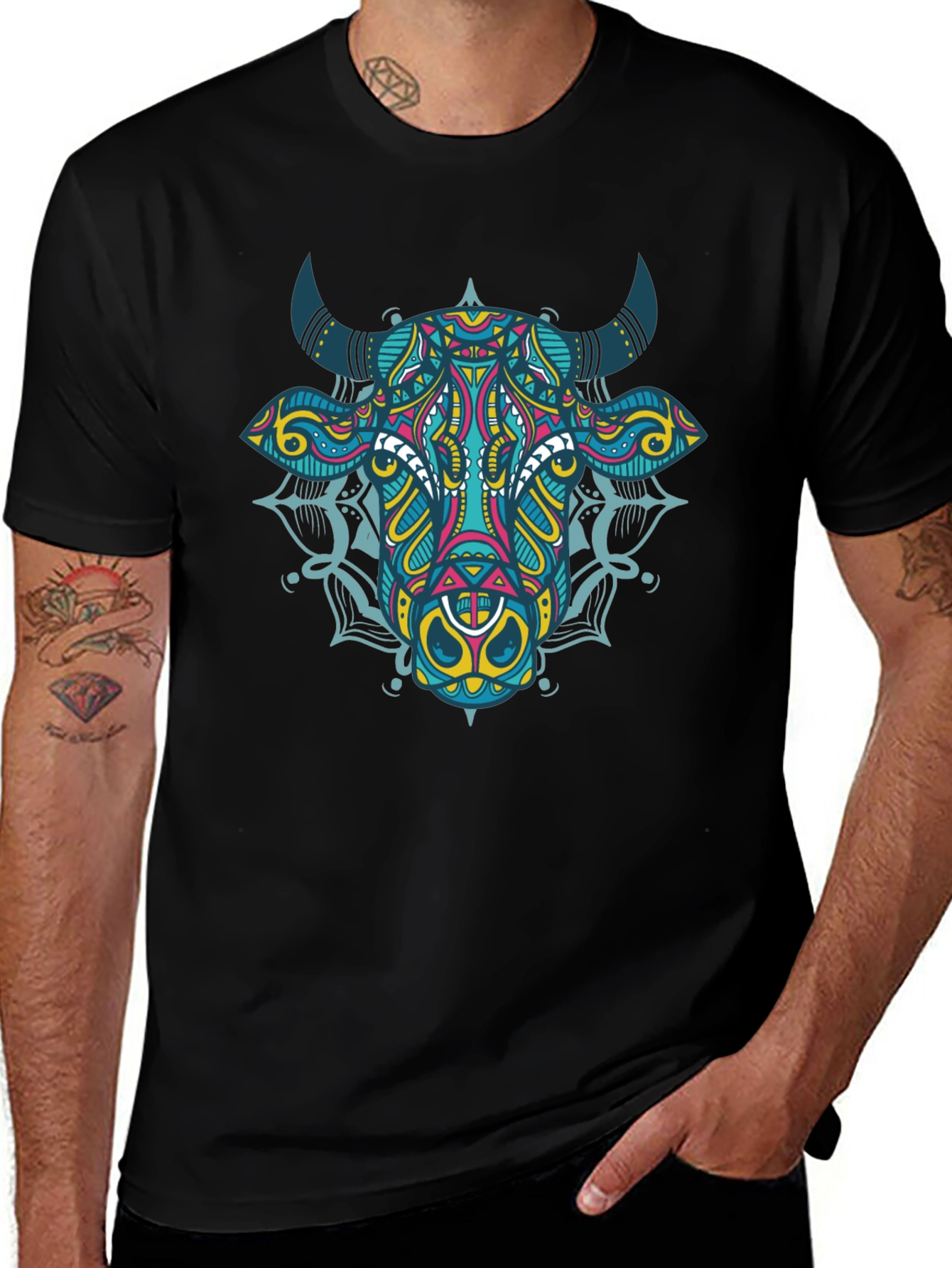 Cow Mandala Graphic Tee - Black