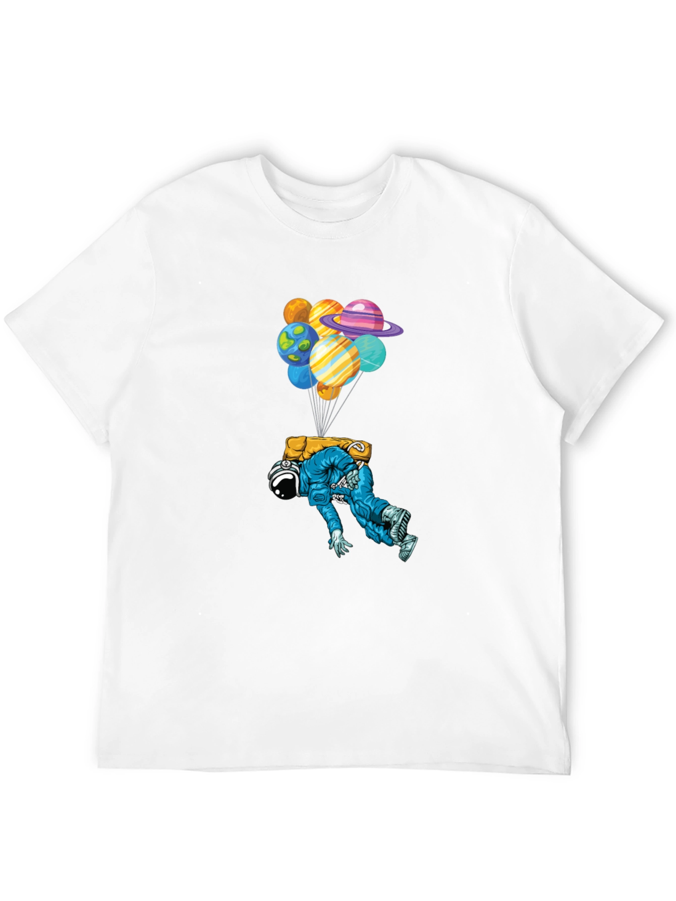 Astronaut Planet Balloons Black Graphic Tee