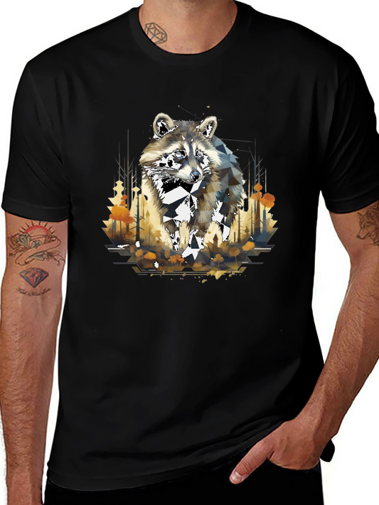 Geometric Raccoon Graphic T-Shirt - Stylish Mens Tee