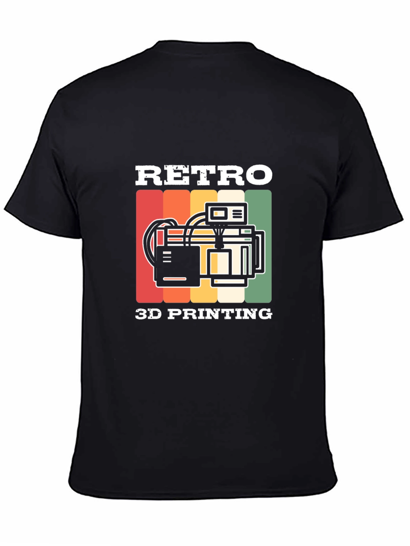 Retro 3D Printing Black T-Shirt