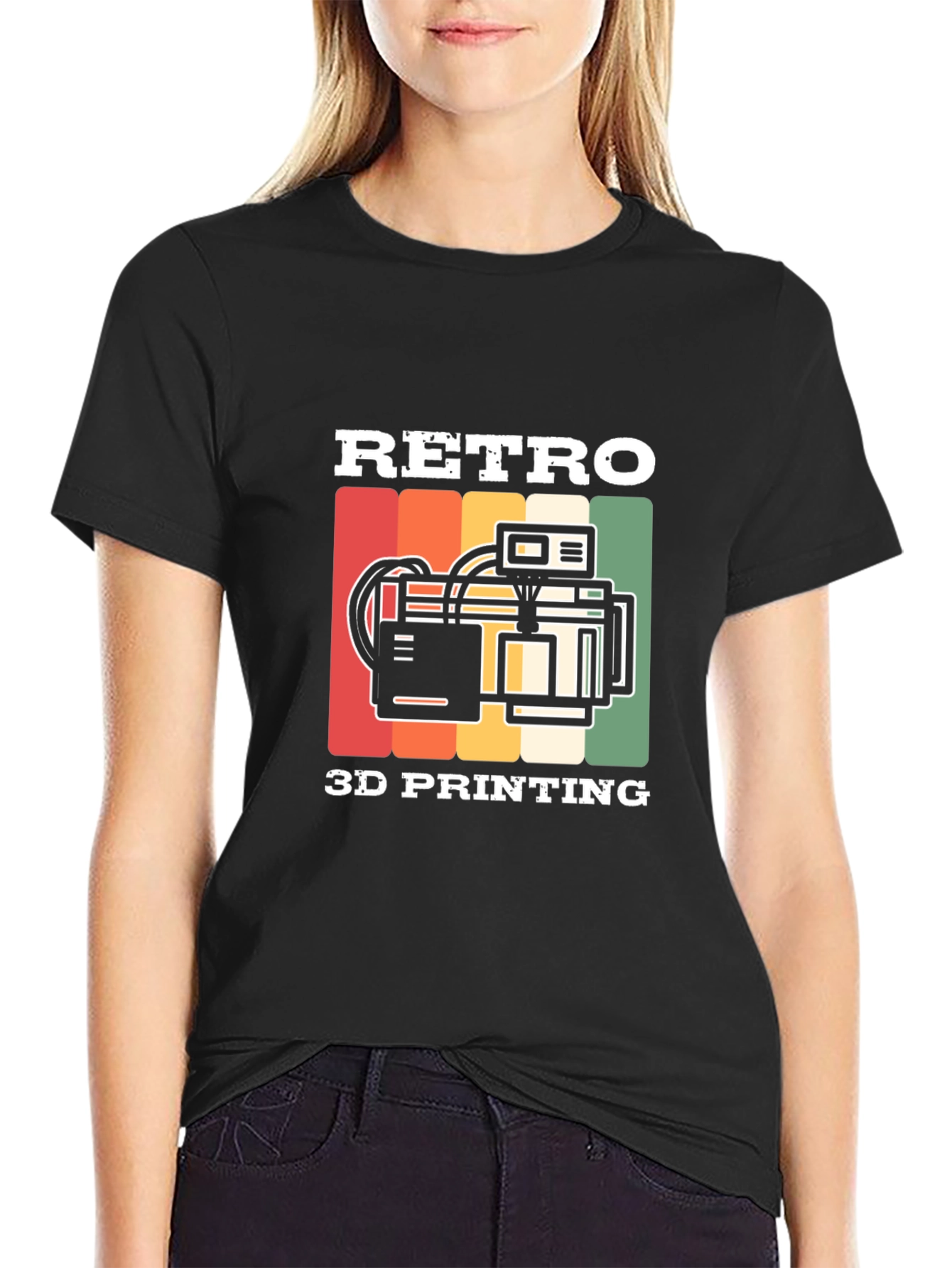 Retro 3D Printing Black T-Shirt