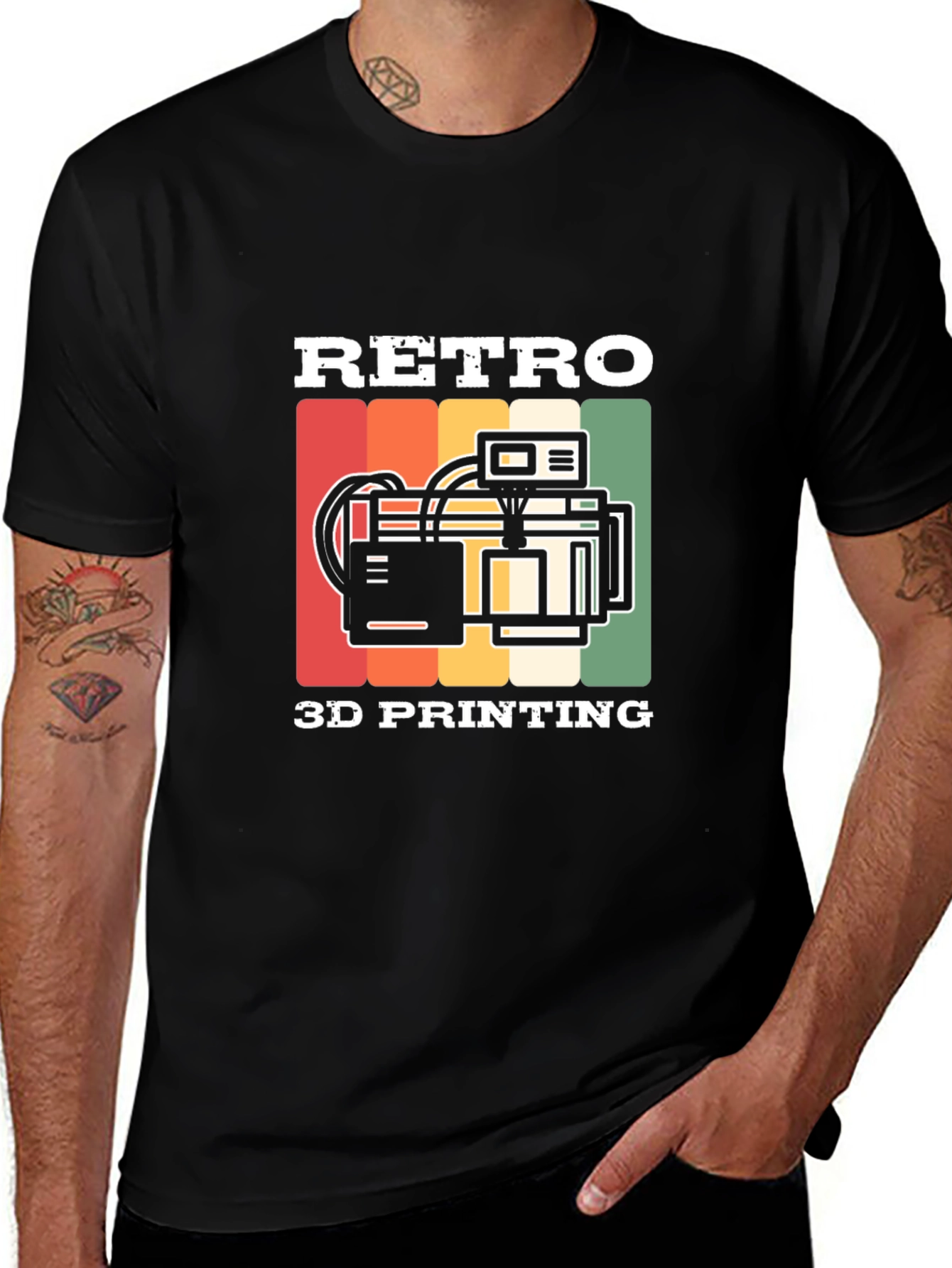 Retro 3D Printing Black T-Shirt