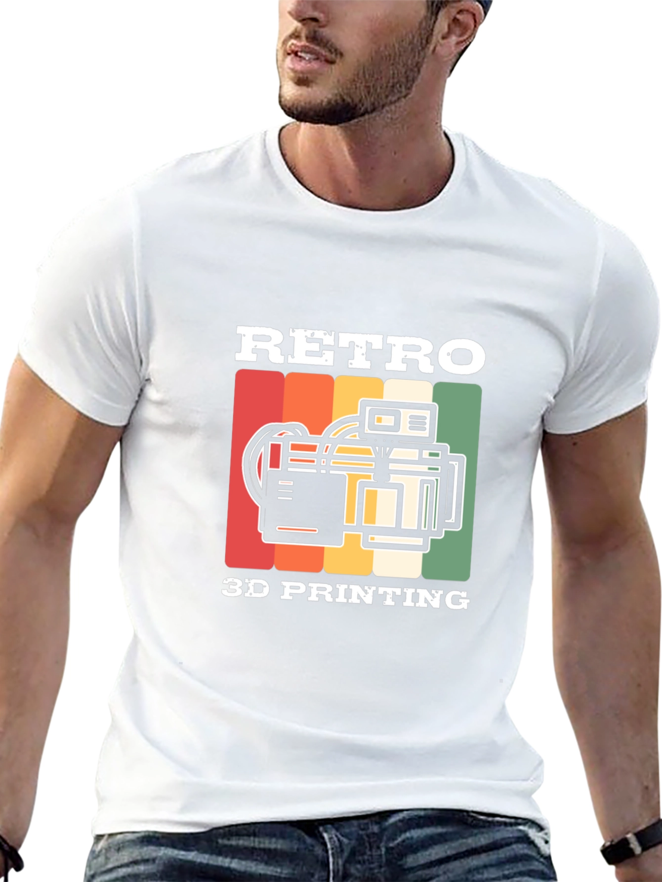 Retro 3D Printing Black T-Shirt
