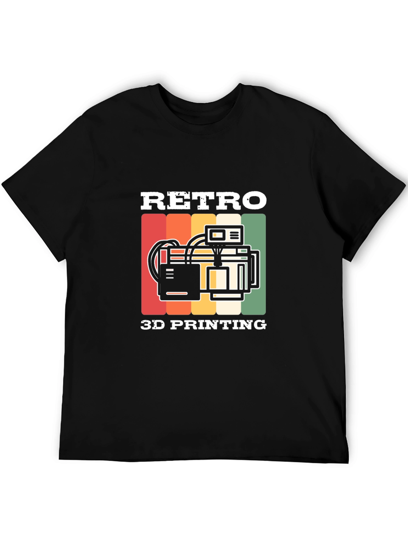 Retro 3D Printing Black T-Shirt