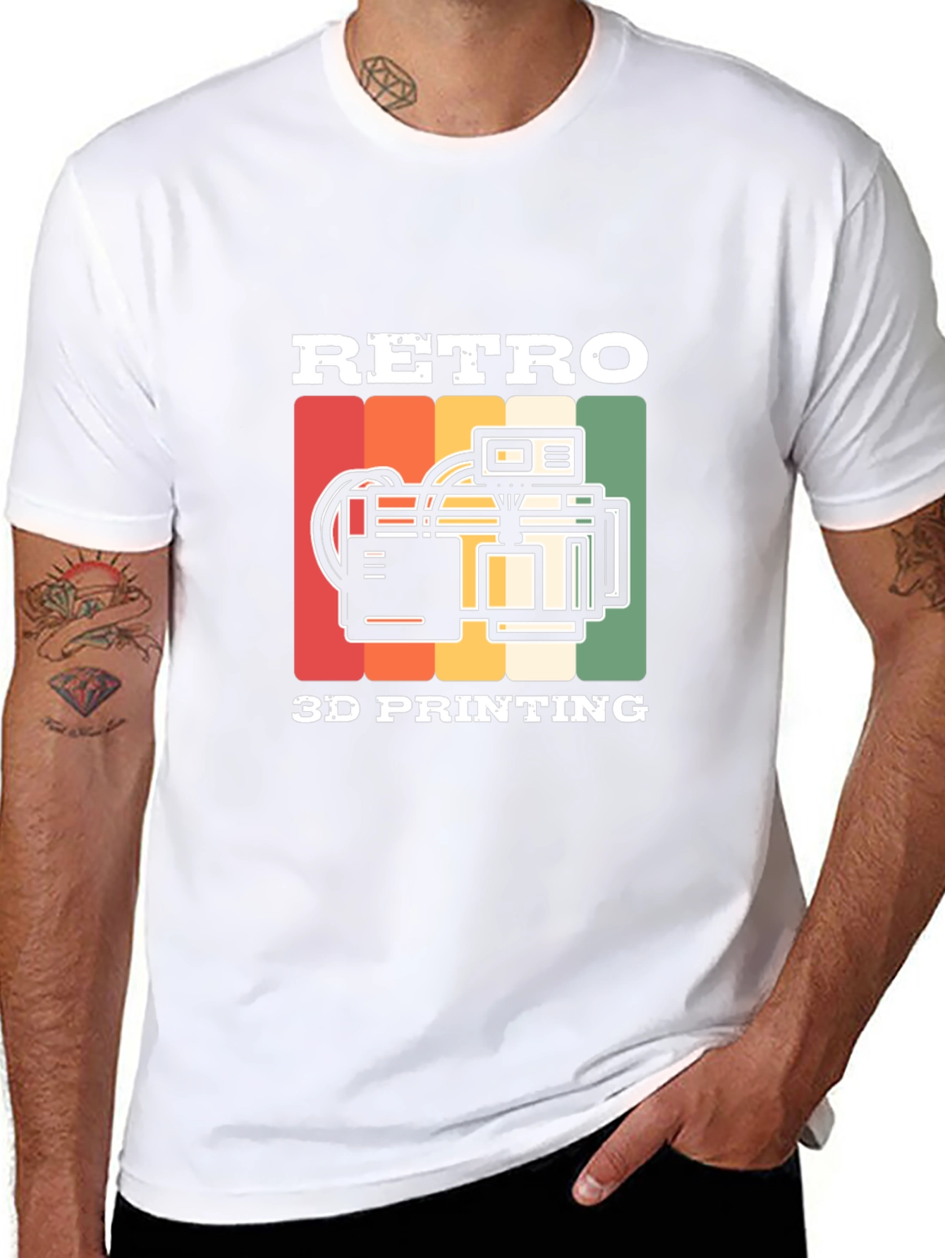 Retro 3D Printing Black T-Shirt