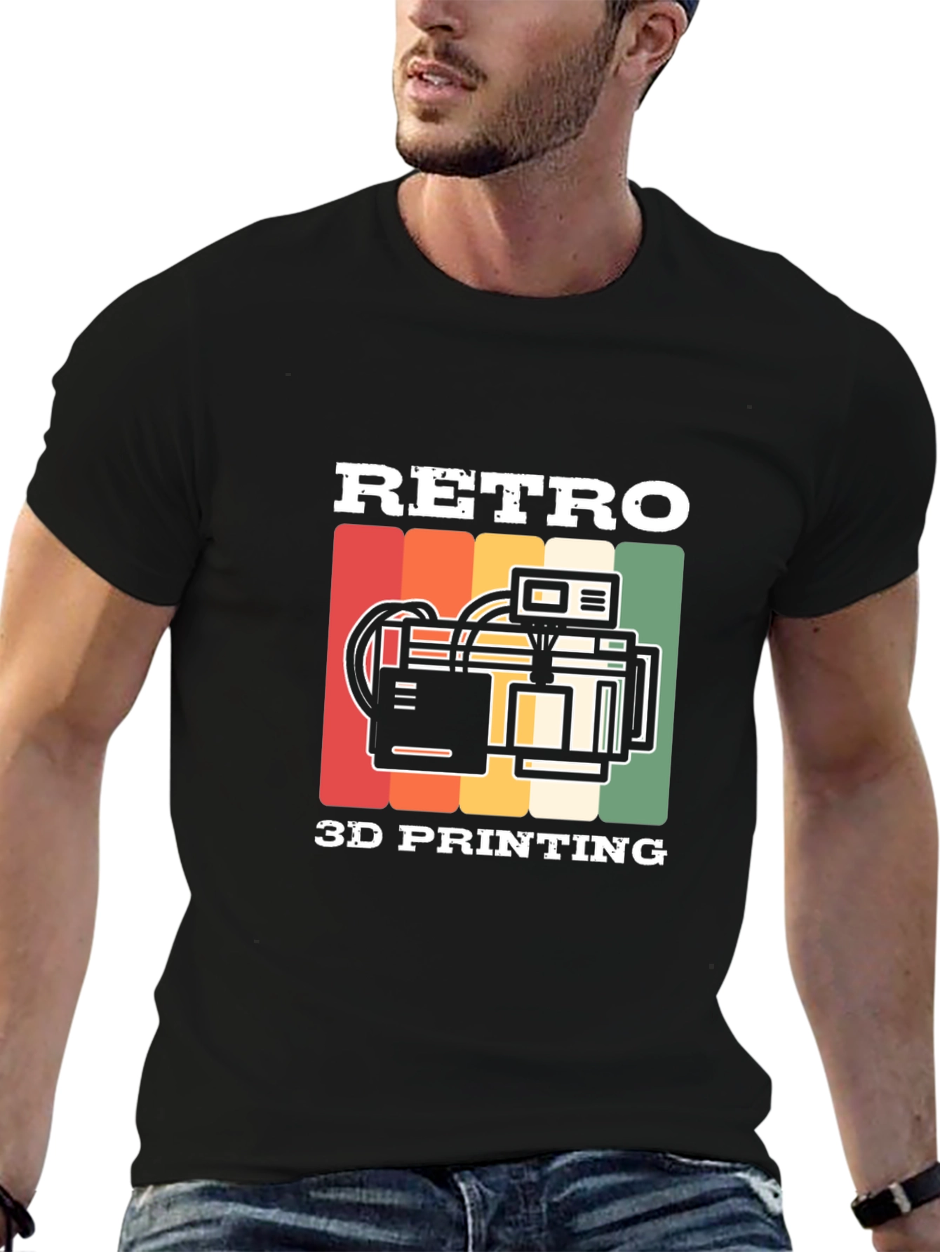 Retro 3D Printing Black T-Shirt