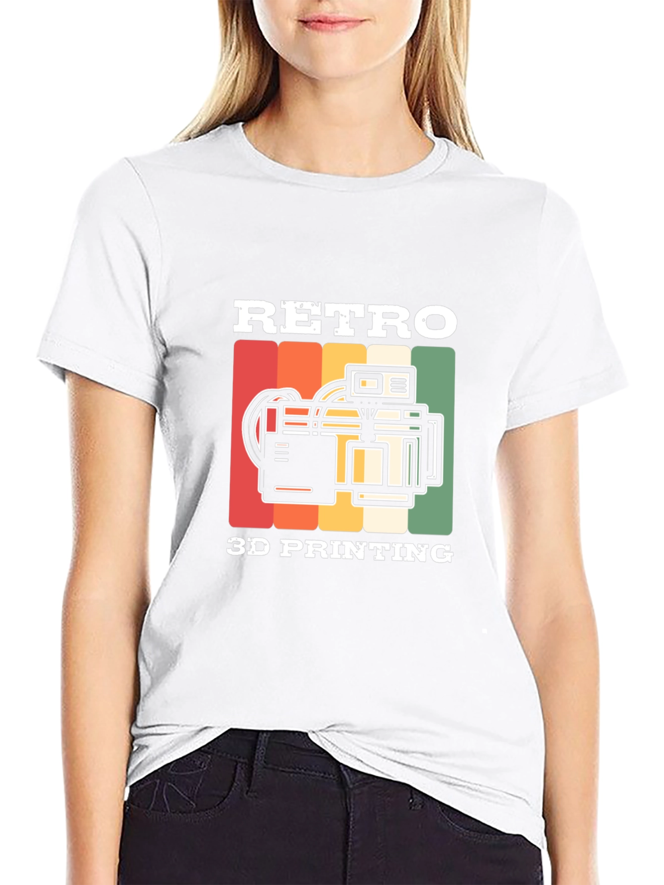 Retro 3D Printing Black T-Shirt