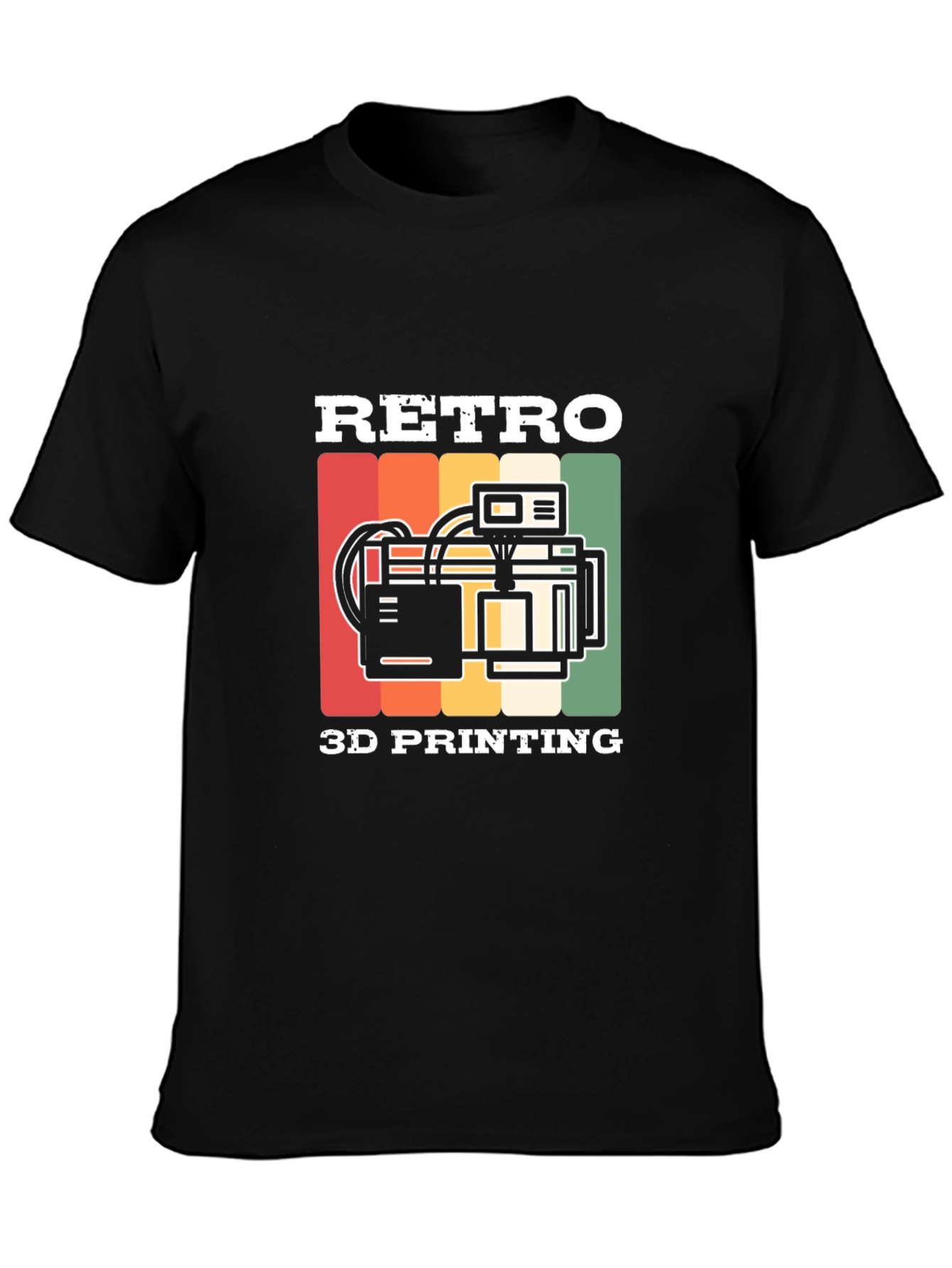 Retro 3D Printing Black T-Shirt