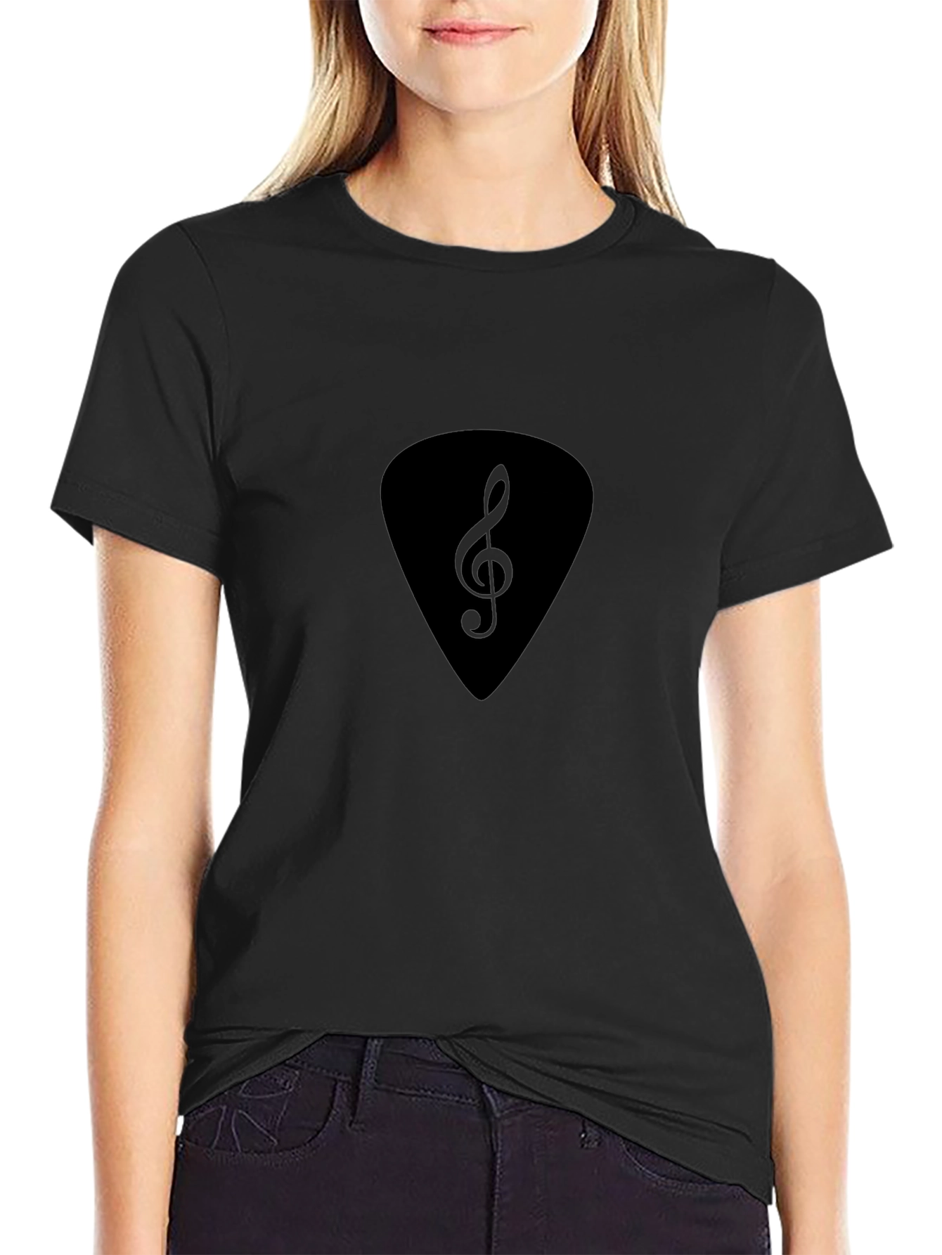 Black Treble Clef Guitar Pick T-Shirt