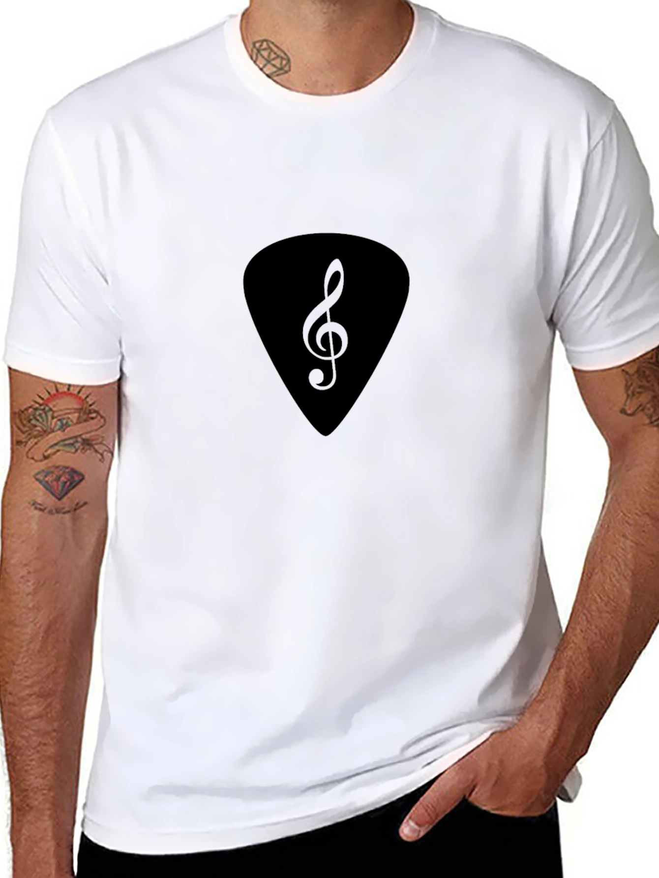 Black Treble Clef Guitar Pick T-Shirt