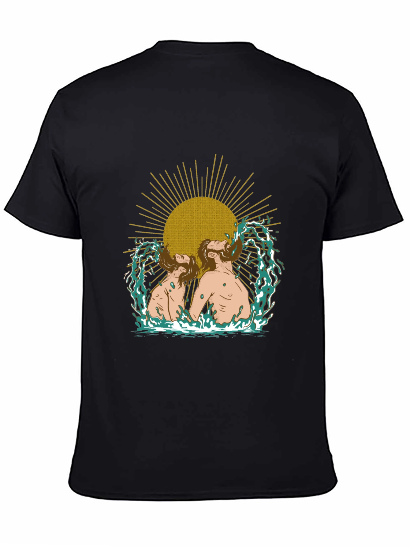 Mens Black Graphic T-Shirt - Sun and Water Design