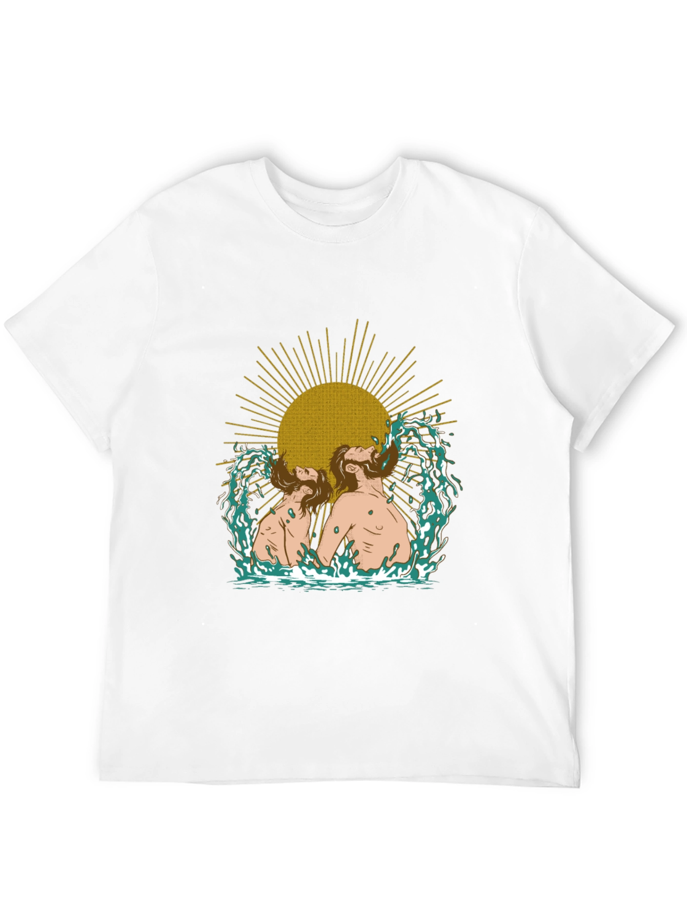 Mens Black Graphic T-Shirt - Sun and Water Design