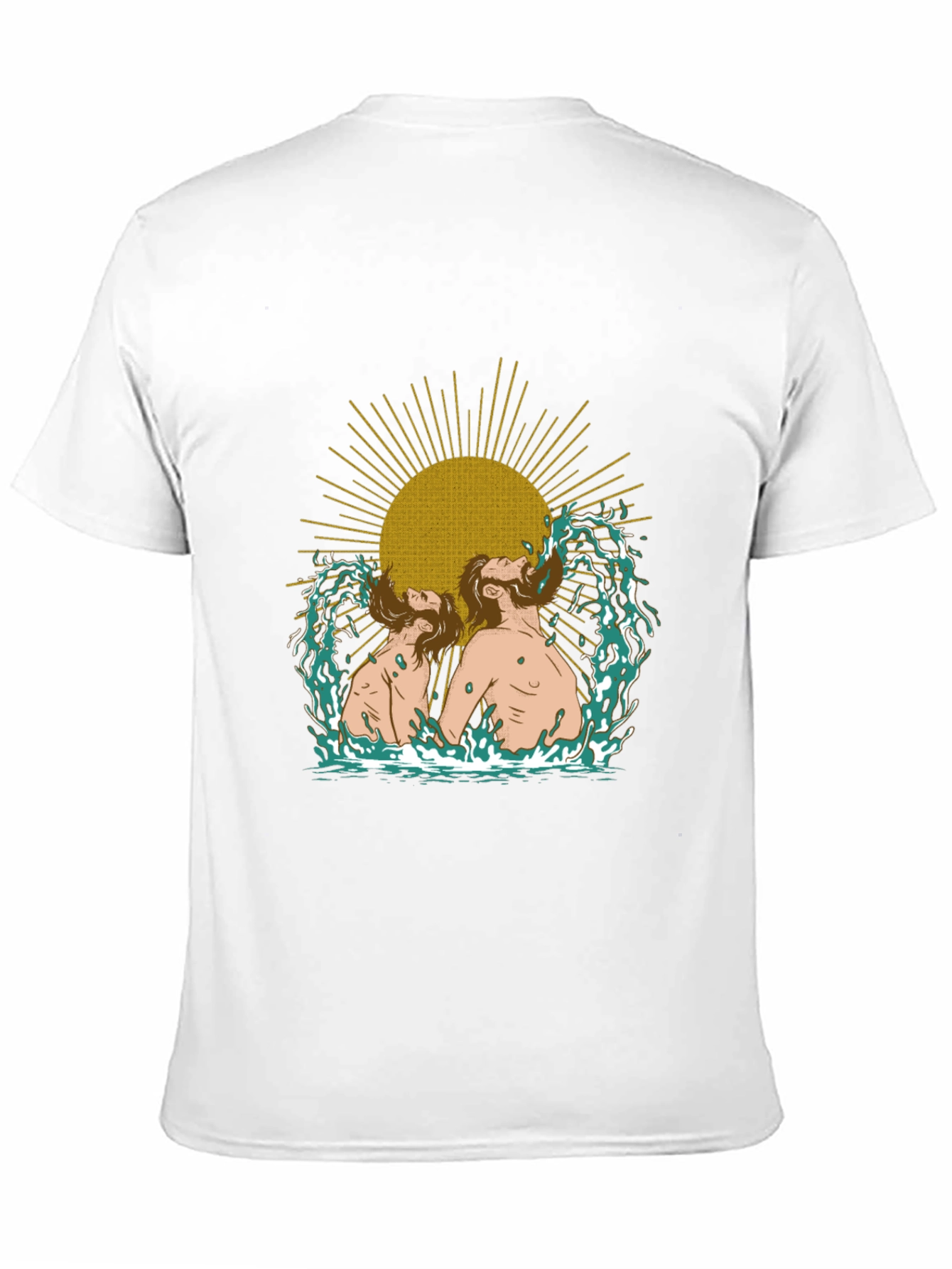 Mens Black Graphic T-Shirt - Sun and Water Design