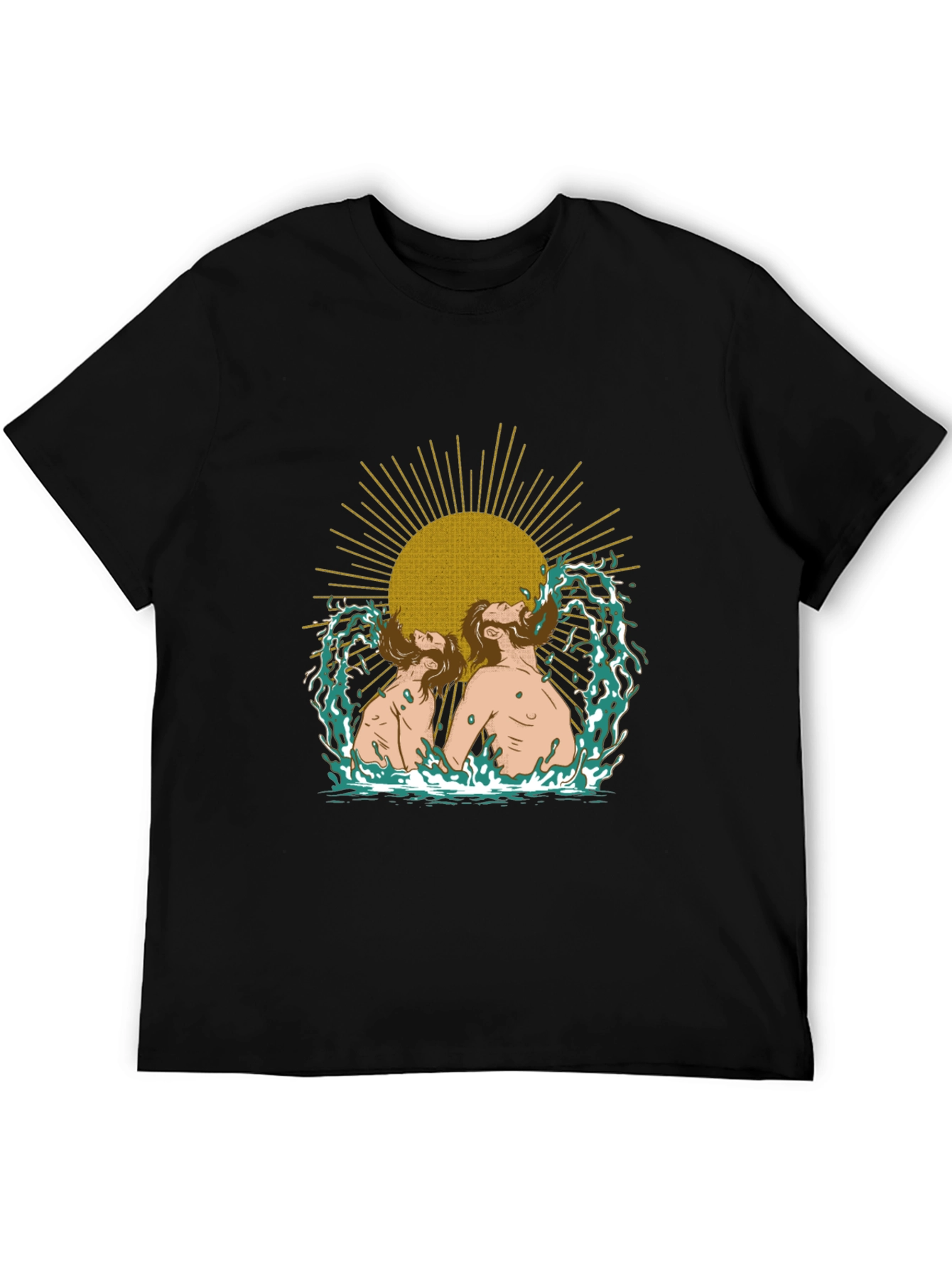 Mens Black Graphic T-Shirt - Sun and Water Design