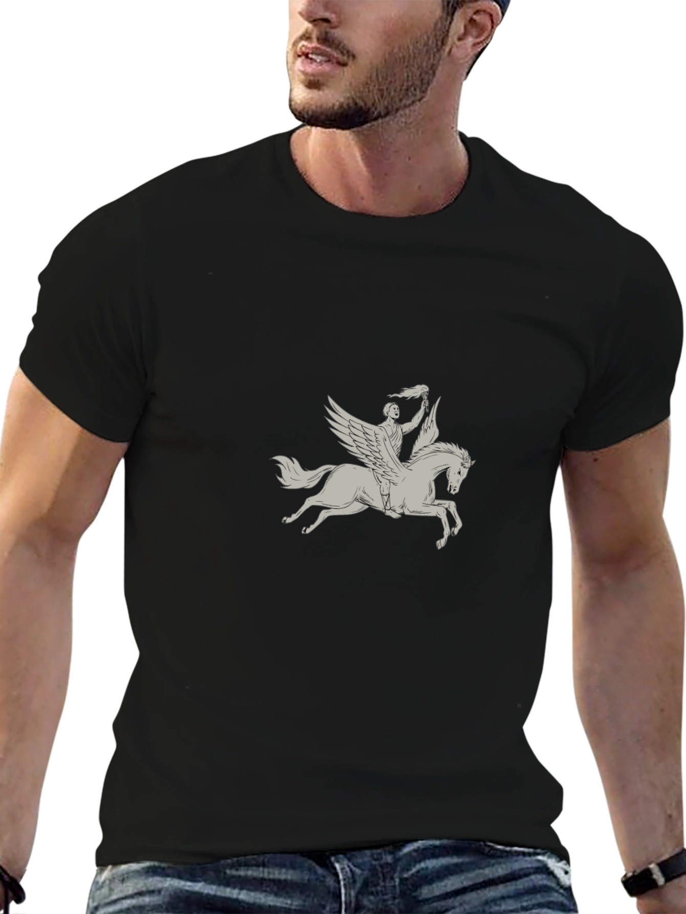 Pegasus Rider Graphic Tee - Black Cotton Blend