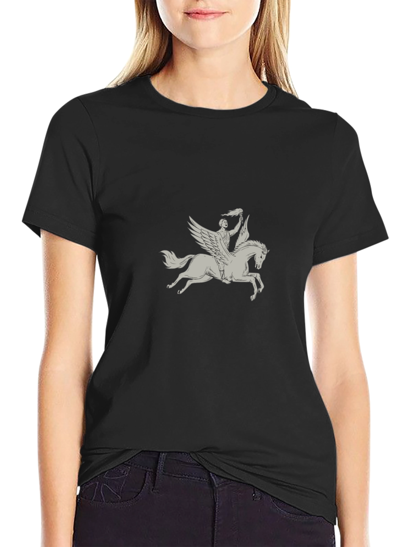Pegasus Rider Graphic Tee - Black Cotton Blend