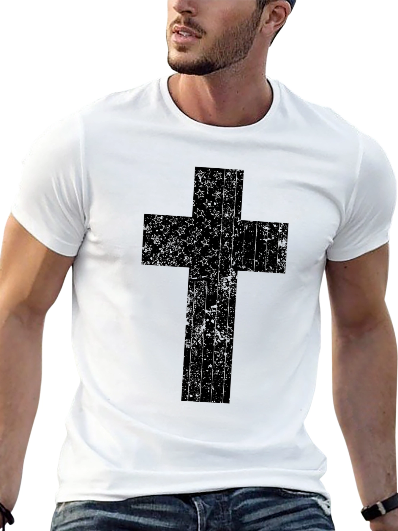 American Flag Cross Graphic T-Shirt