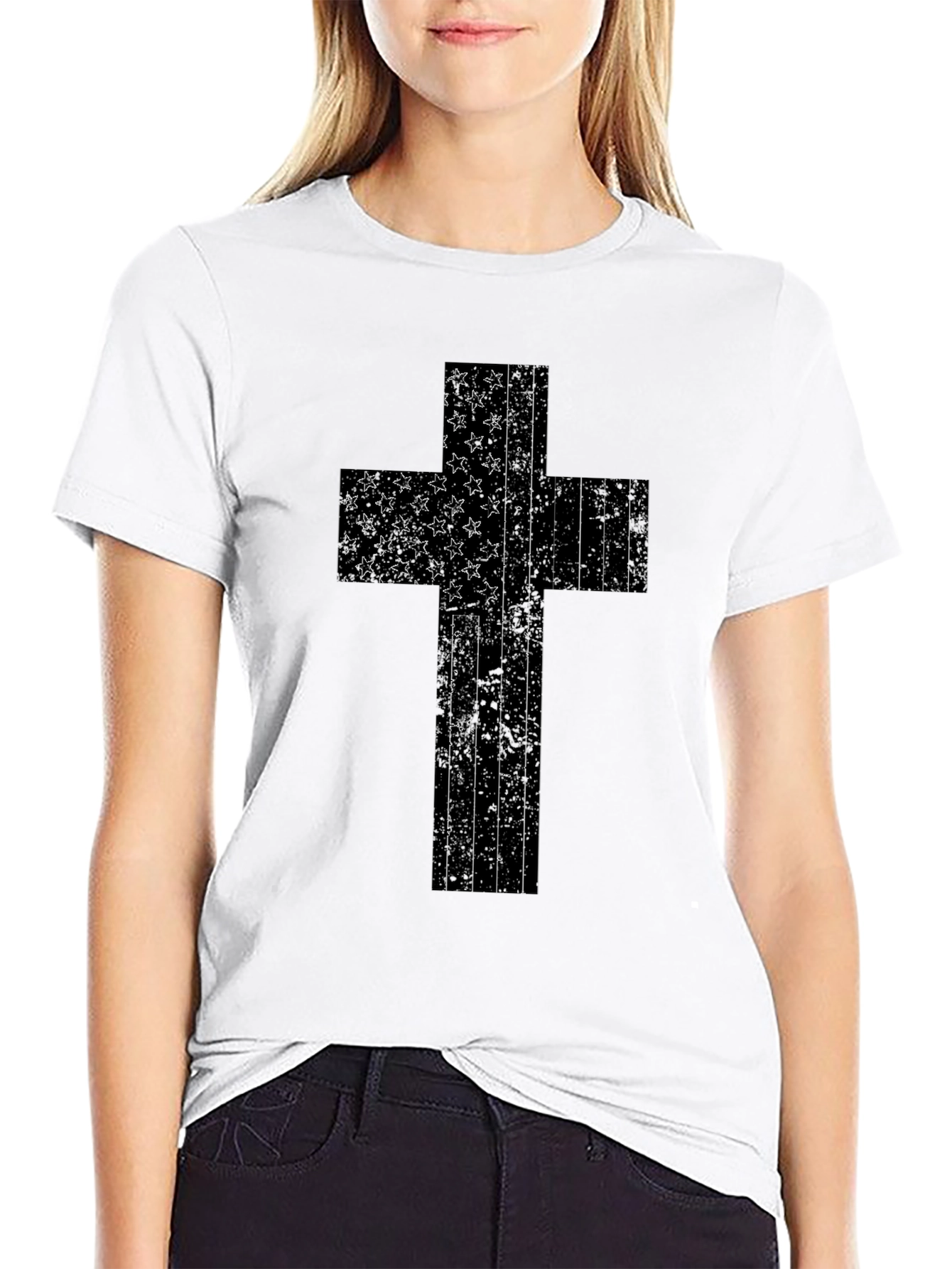 American Flag Cross Graphic T-Shirt
