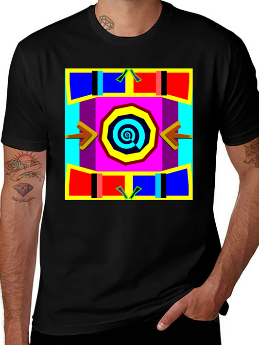 Abstract Geometric Graphic Print Black T-Shirt
