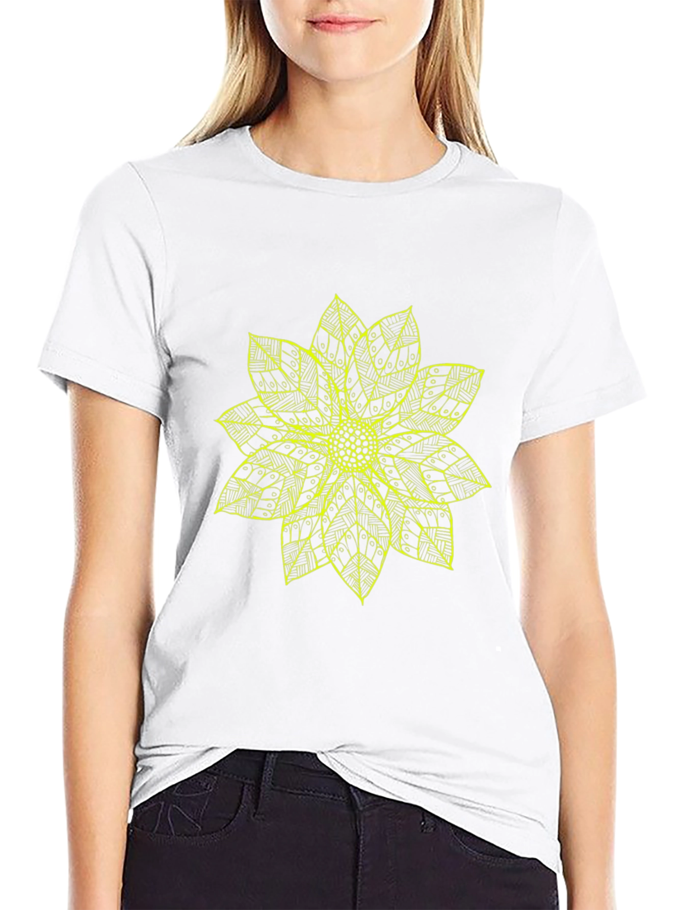 Black T-Shirt with Yellow Flower Design