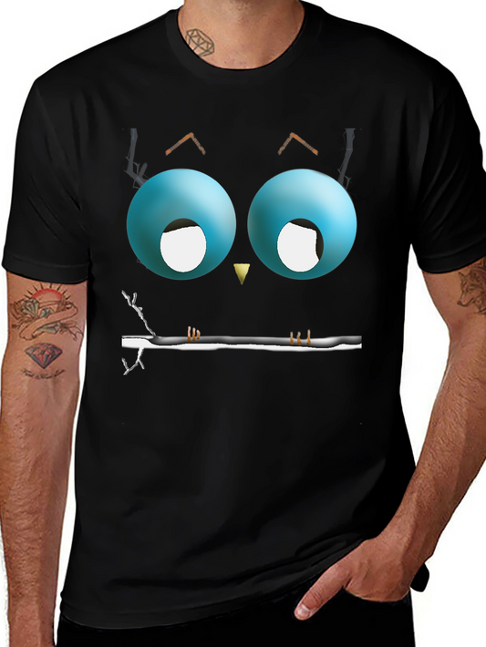 Cartoon Owl Eyes T-Shirt - Mens Black Graphic Tee