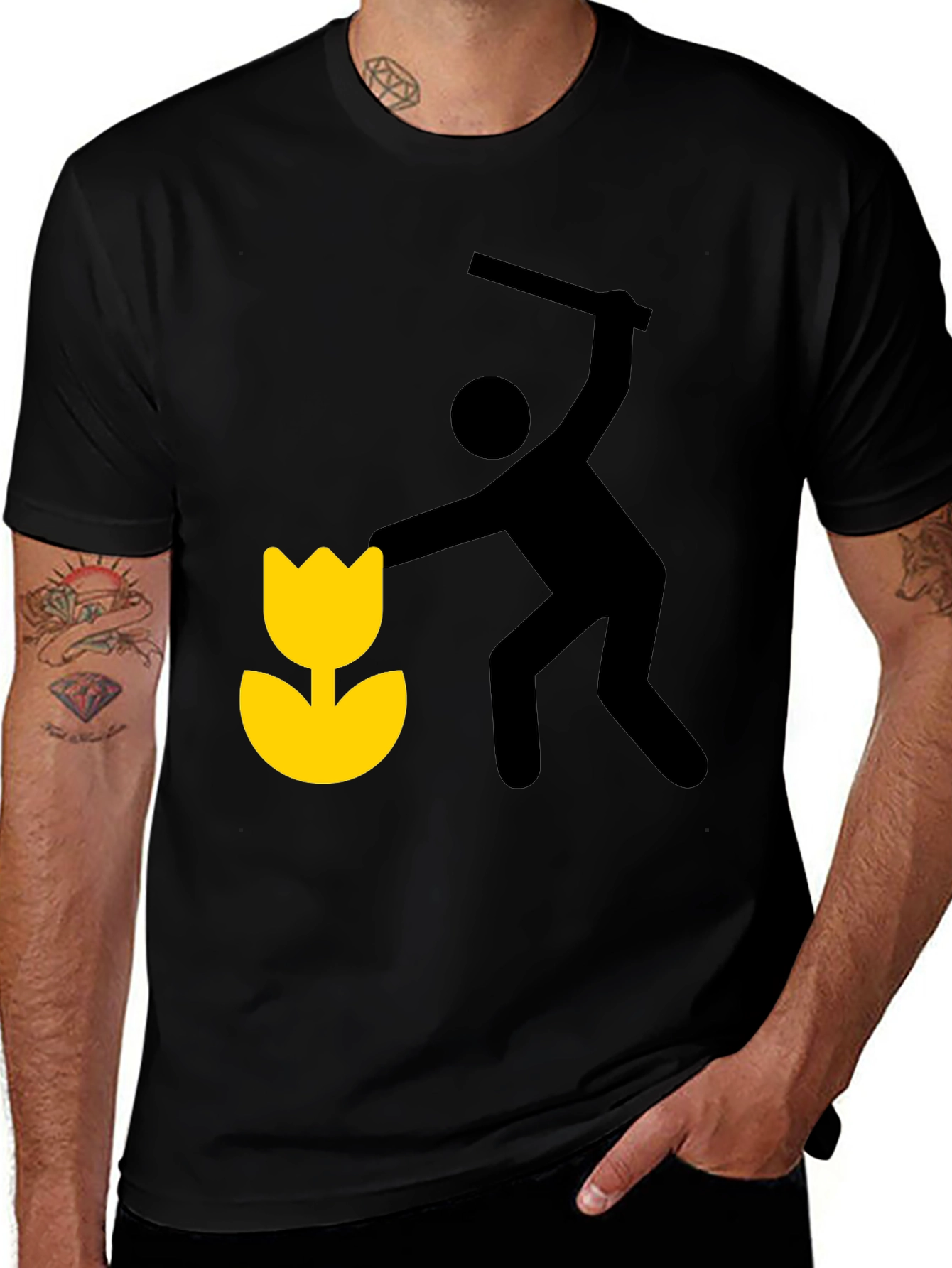 Whimsical Graphic Tee: Man Shattering Flower