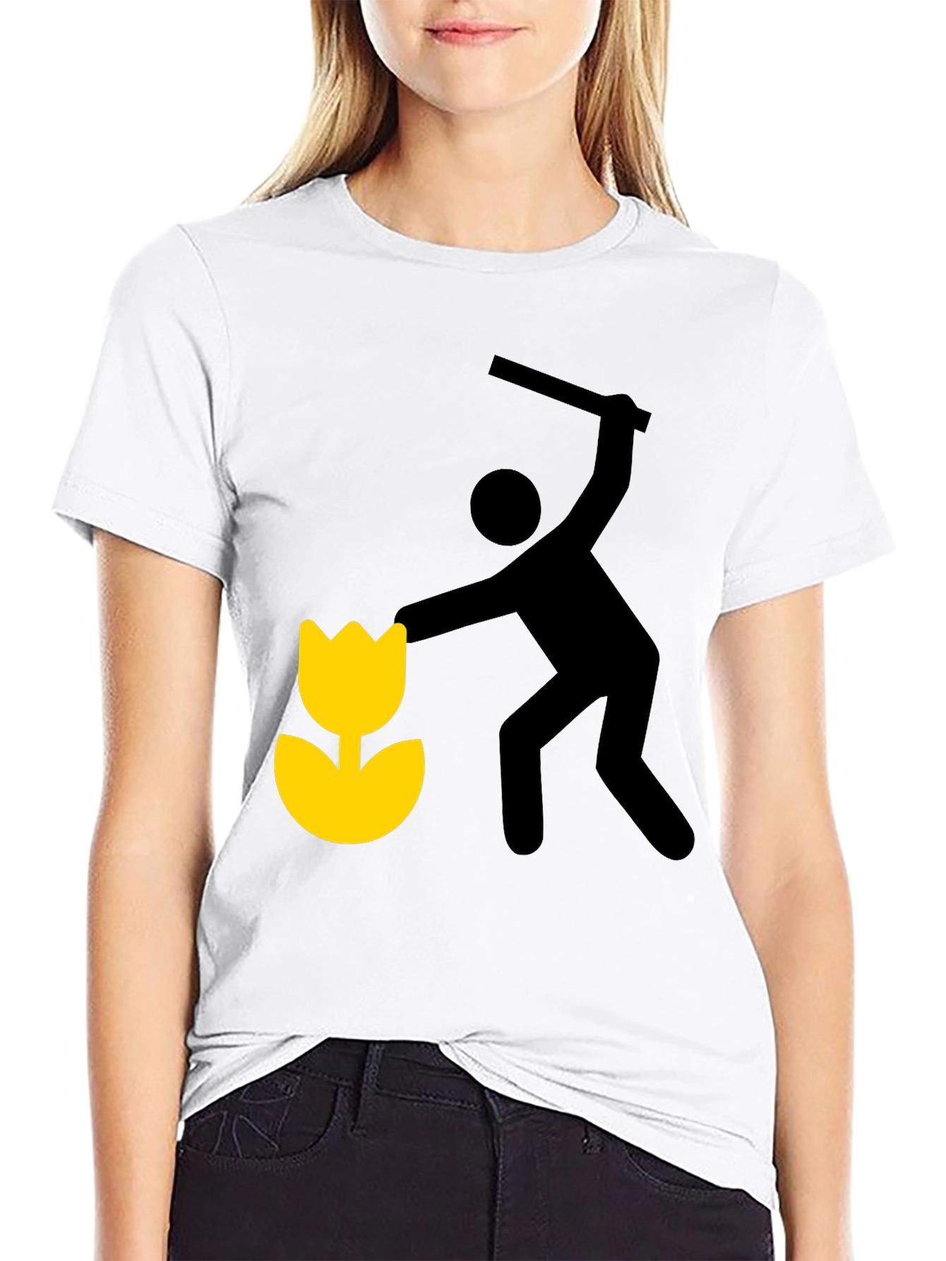 Whimsical Graphic Tee: Man Shattering Flower