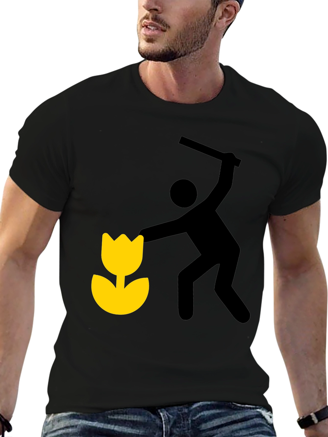 Whimsical Graphic Tee: Man Shattering Flower