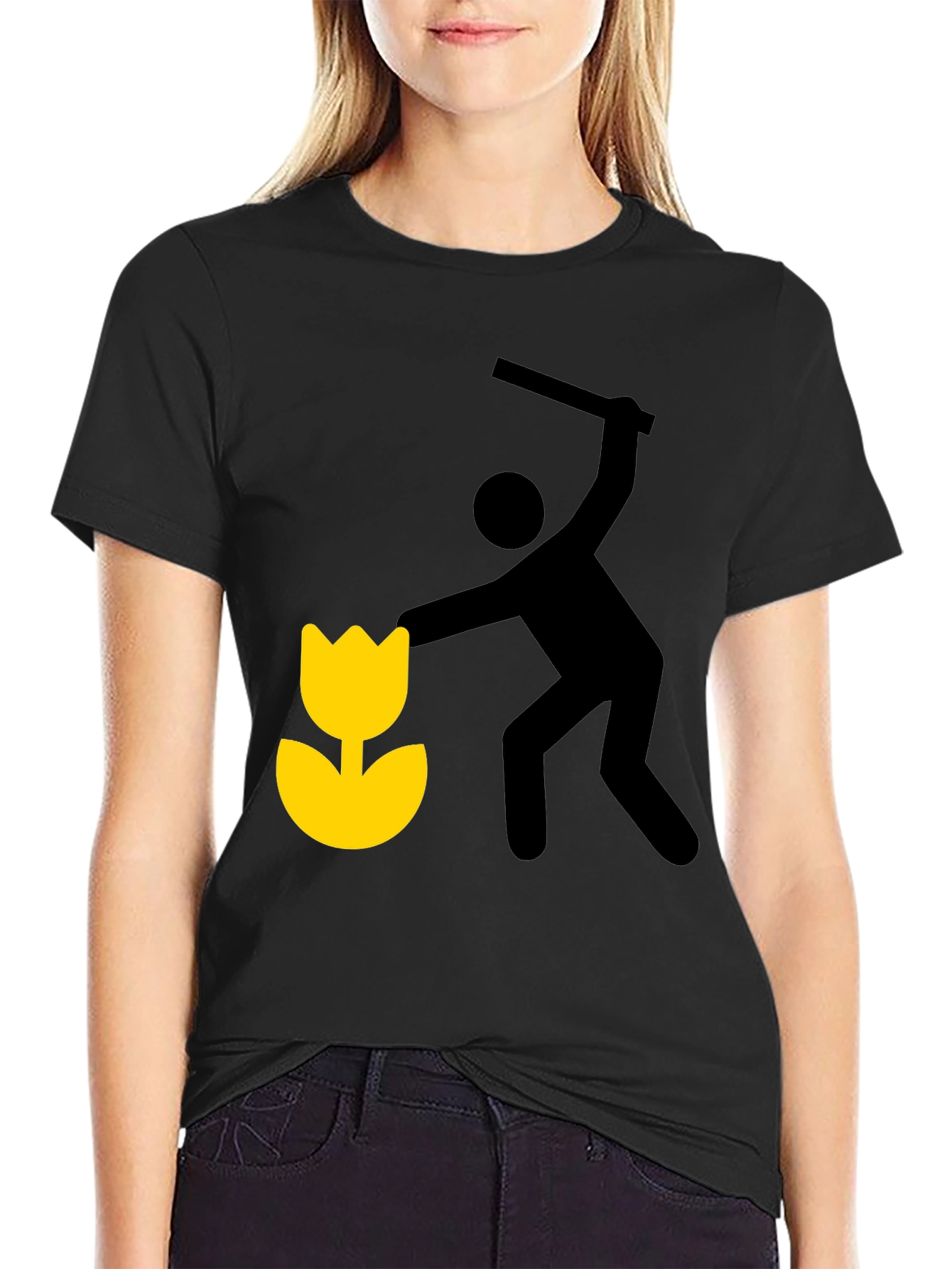 Whimsical Graphic Tee: Man Shattering Flower