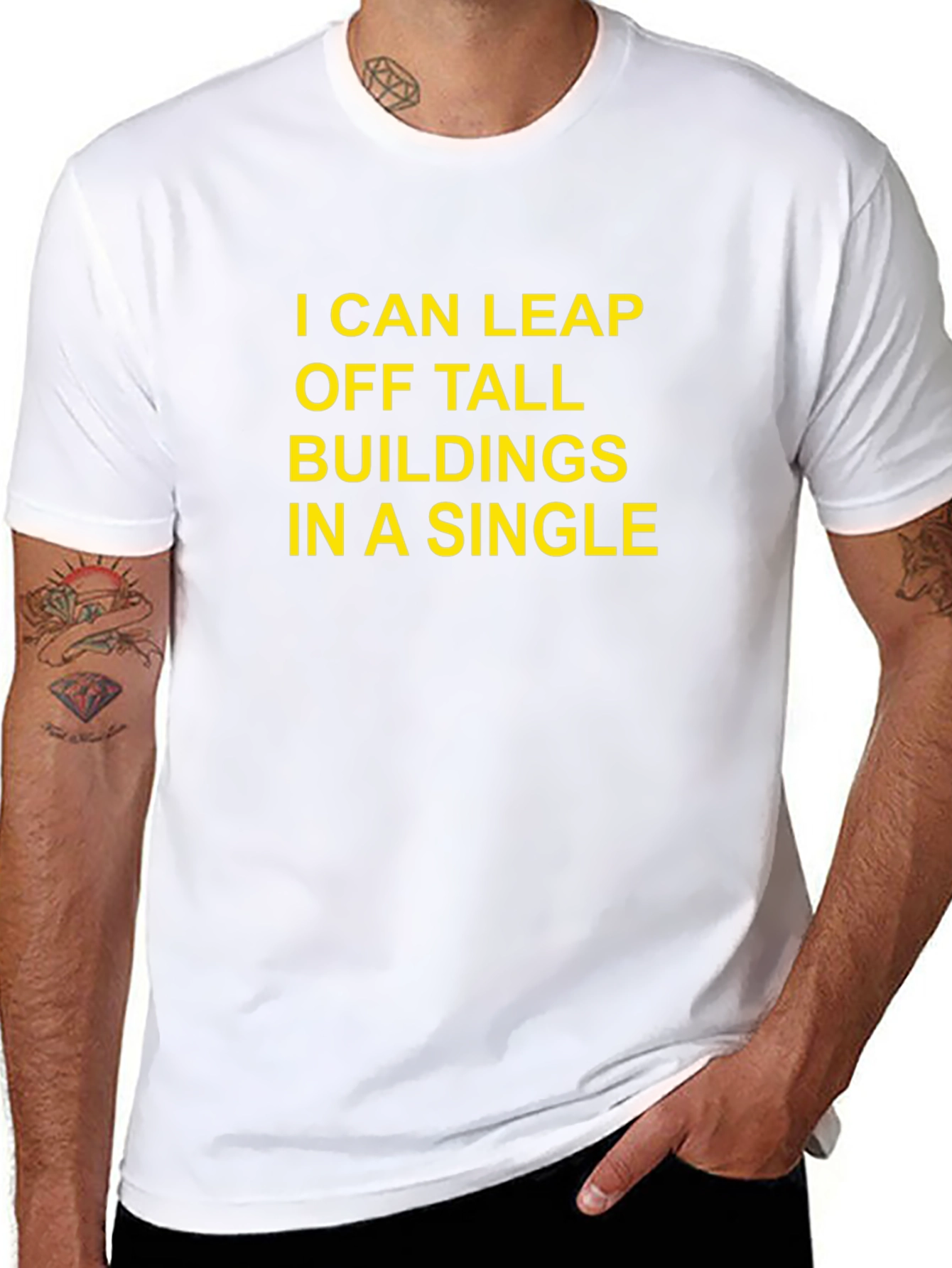 Humorous Leap Buildings Black T-Shirt