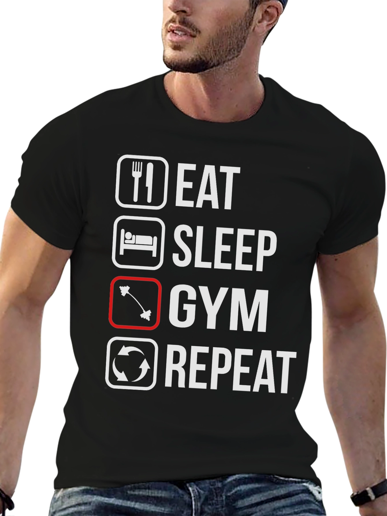 Eat Sleep Gym Repeat Black T-Shirt