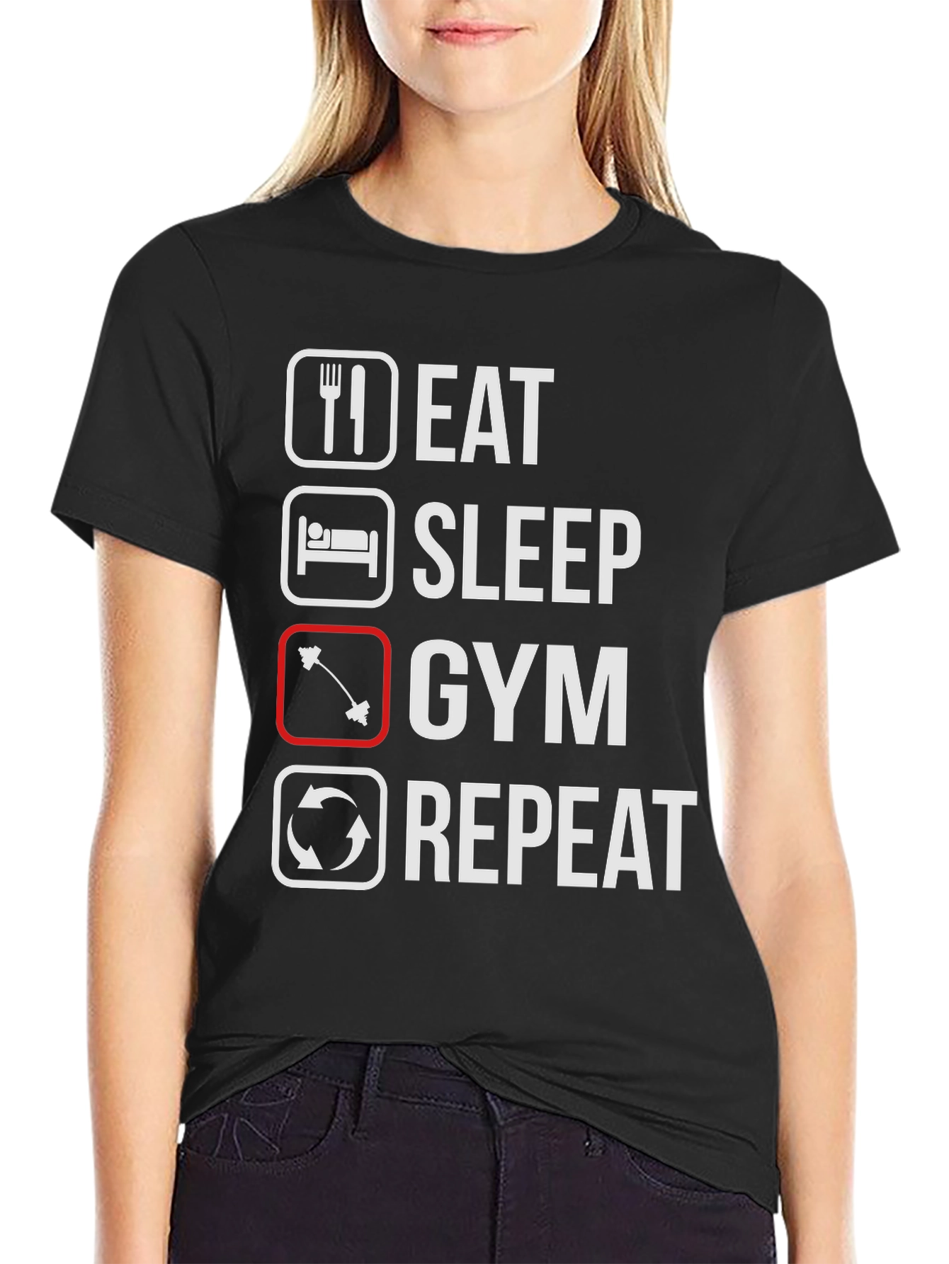 Eat Sleep Gym Repeat Black T-Shirt