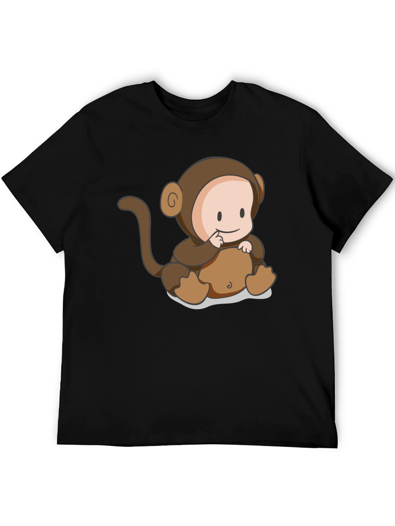 Cute Monkey Cartoon Black T-Shirt